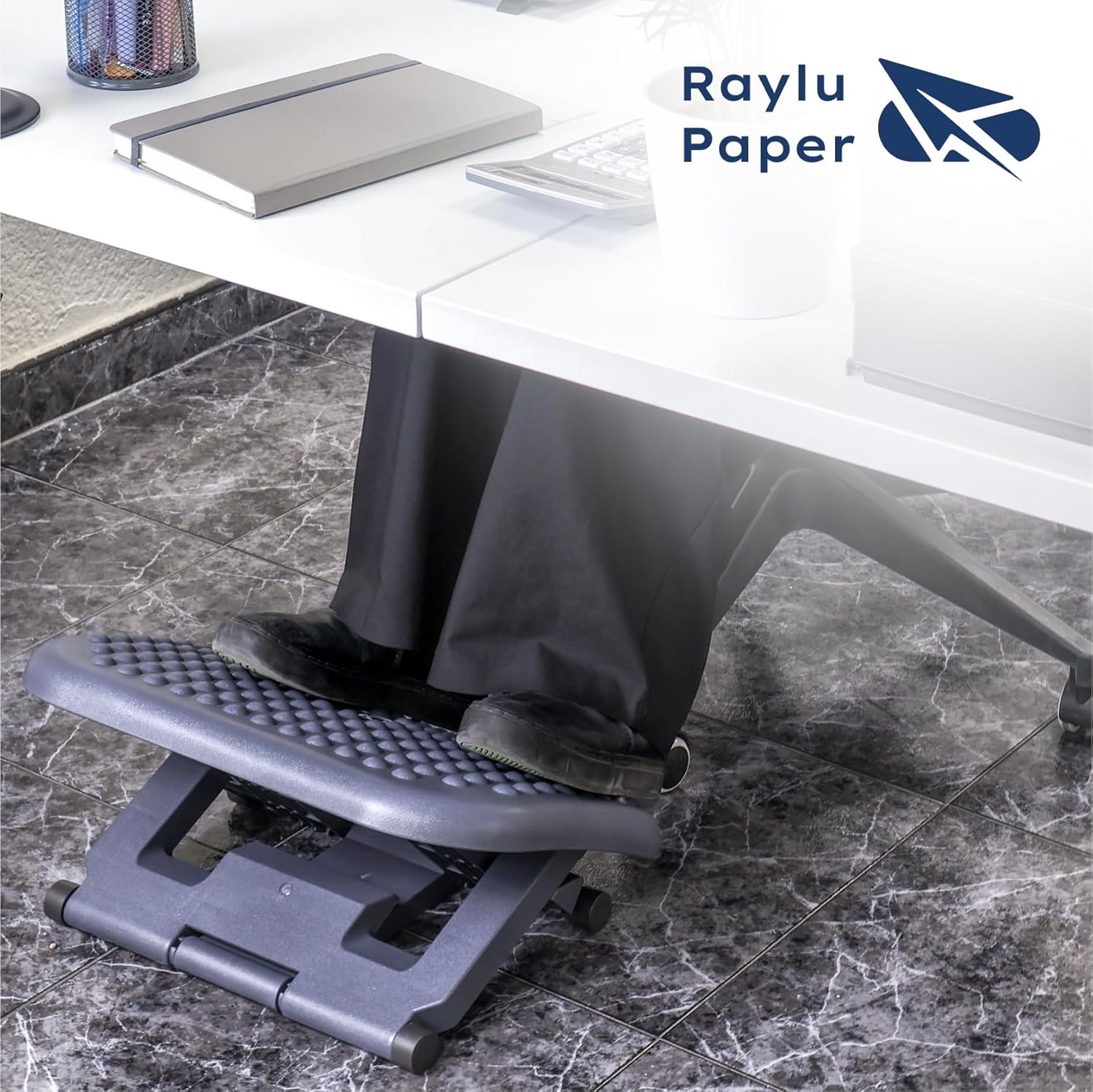 Raylu Papier-Fußstütze für Schreibtisch, rutschfeste Basis, verstellbarer Winkel und Höhe, Massageeffekt, ergonomische und verstellbare Schreibtisch-Fußstütze. (Modell 30) – Bild 7