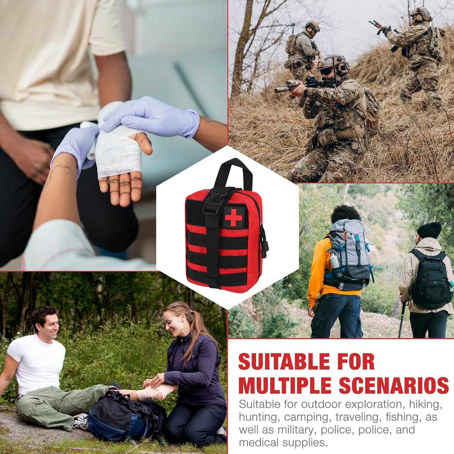 Mineup Outdoor Erste-Hilfe-Set, 54-teilig, Erste-Hilfe-Trauma-Set, medizinische taktische Tasche, Erste-Hilfe-Tasche, Reise-Apothekentasche für Zuhause, Auto, Camping, Wandern, Sport (Red PRO) – Bild 7