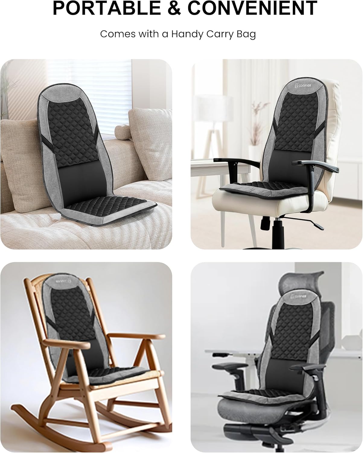 COMFIER Massagematte mit Wärme und innovativer verstellbarer Lendenwirbelstütze, Vibrationsmassage-Sitzpolster, Rückenmassagegerät zur Linderung von Rückenermüdung, Geschenke für Frauen – Bild 8
