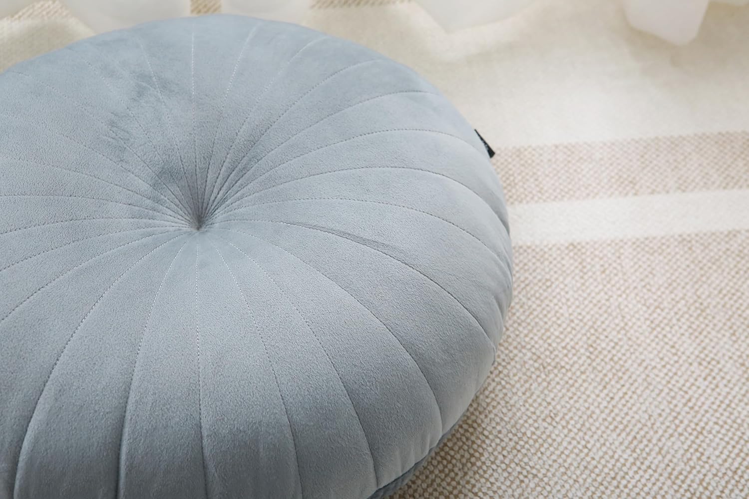 Bodenkissen & Meditationskissen, rund, großes dickes Sitzkissen für Erwachsene, Samt-Yoga-Bodenkissen, 45,7 cm (grau) – Bild 2
