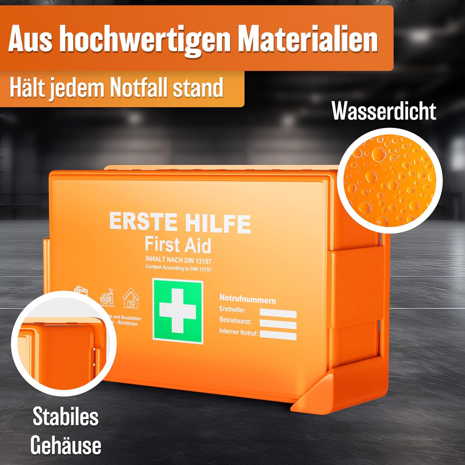 HELDENWERK Erste-Hilfe-Kasten Version 2026 (DIN 13157:2021) inklusive Wandhalterung & 5 x Aufkleber | Erste-Hilfe-Koffer für Büro, Haushalt & Gastronomie – Einsatz-Erste-Hilfe-Kasten gefüllt, Sanitätskasten – Bild 3