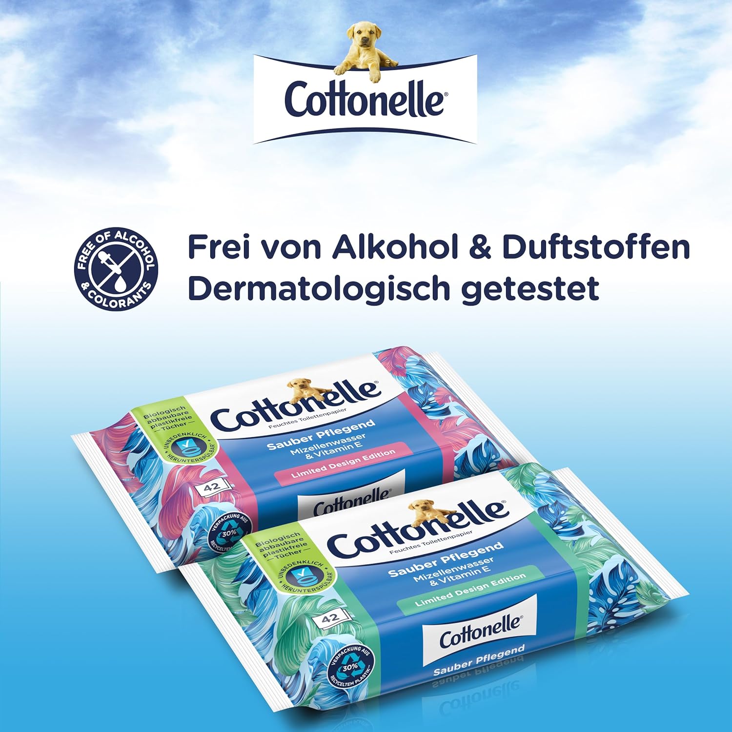 Cottonelle Feuchtes Toilettenpapier, sauber pflegend, mizellares Wasser und Baumwollduft, biologisch abbaubar, plastikfrei, wiederverschließbar, Vorteilspackung, 12 x 42 Feuchttücher – Bild 4