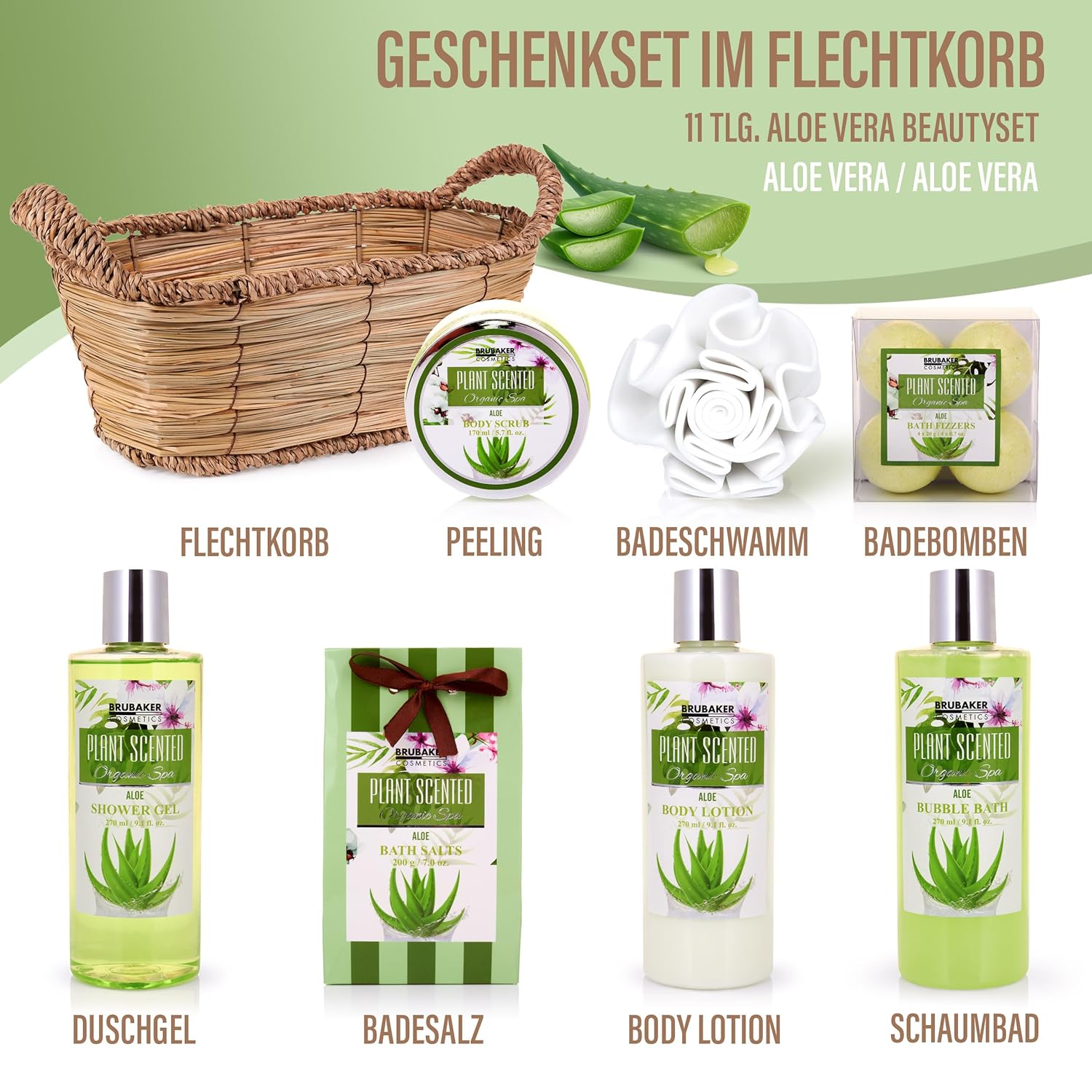 Brubaker Cosmetics Bade- und Duschset – Duft Aprikose, Granatapfel und Aloe Vera – 11-teiliges Geschenkset im Weidenkorb – Bild 3