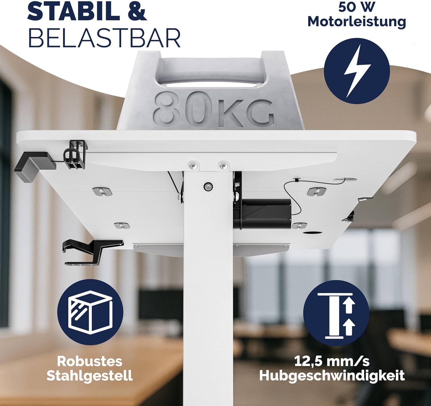 Casaria Höhenverstellbarer elektrischer Schreibtisch 120 x 60 cm mit kabellosem Ladegerät und USB-C/A-Anschluss, LCD-Display, Memory-Funktion, 80 kg Tragkraft, ergonomisch, Weiß – Bild 6