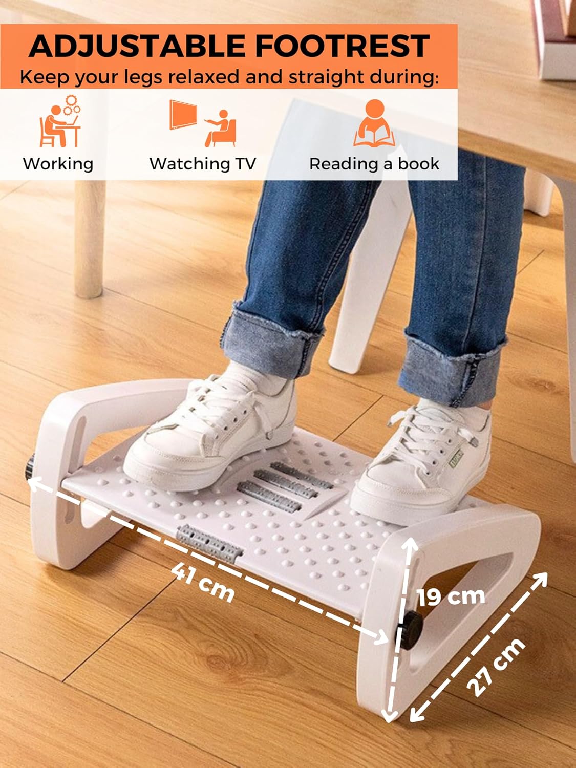 Fußstütze unter dem Schreibtisch, ergonomischer Fußhocker für das Büro, rutschfeste, verstellbare Fußstütze mit Massagefunktion, verbessert die Körperhaltung und Durchblutung, ideal für Arbeit und Zuhause – Bild 2