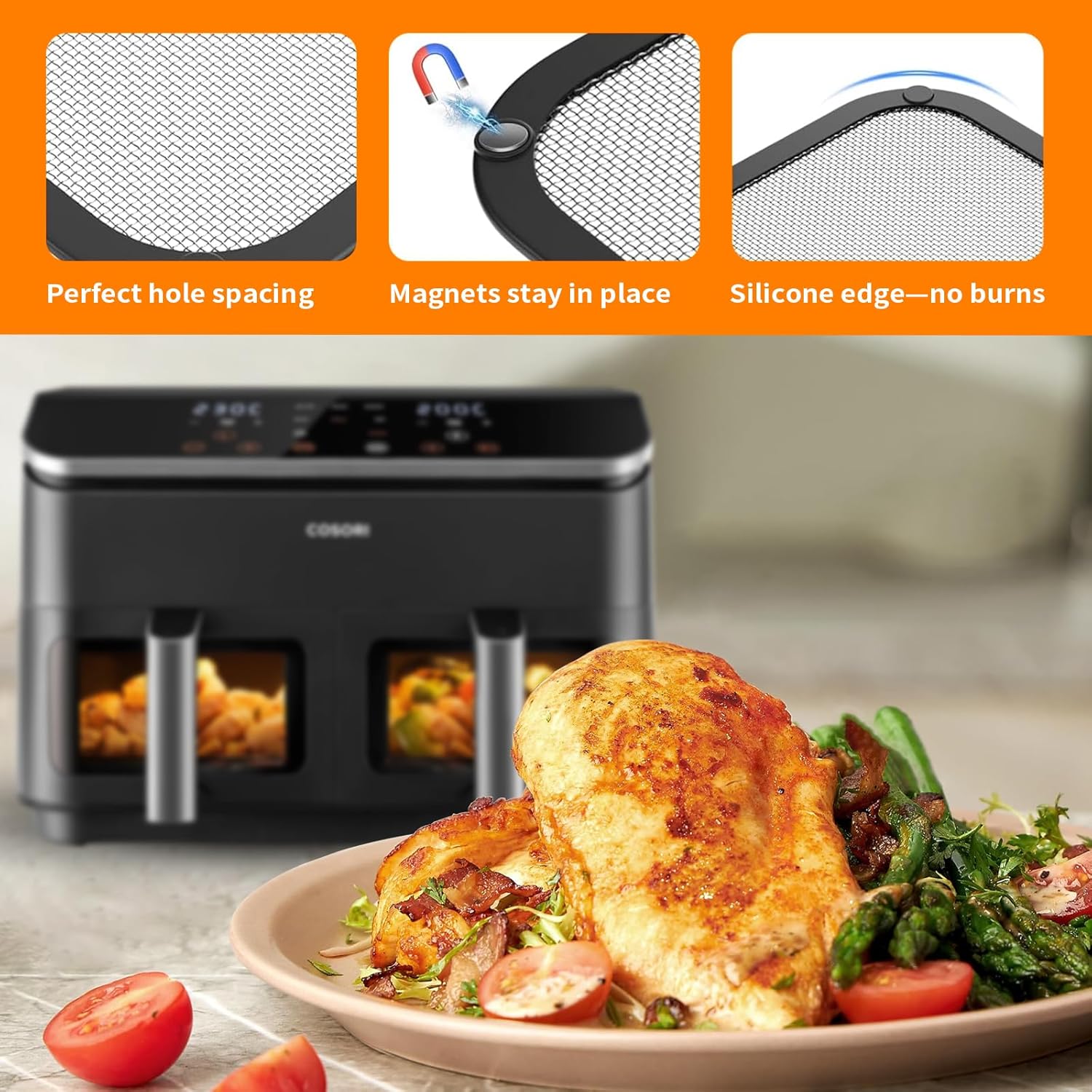 Spritzschutz aus Edelstahl, kompatibel mit Cosori Airfryer 8,5 l/Dual Blaze TwinFry 10 l, Zubehör für Heißluftfritteusen, feinmaschiger Fettspritzschutz, kompatibel mit Cosori CAF-R901-AEU 8,5 l – Bild 5