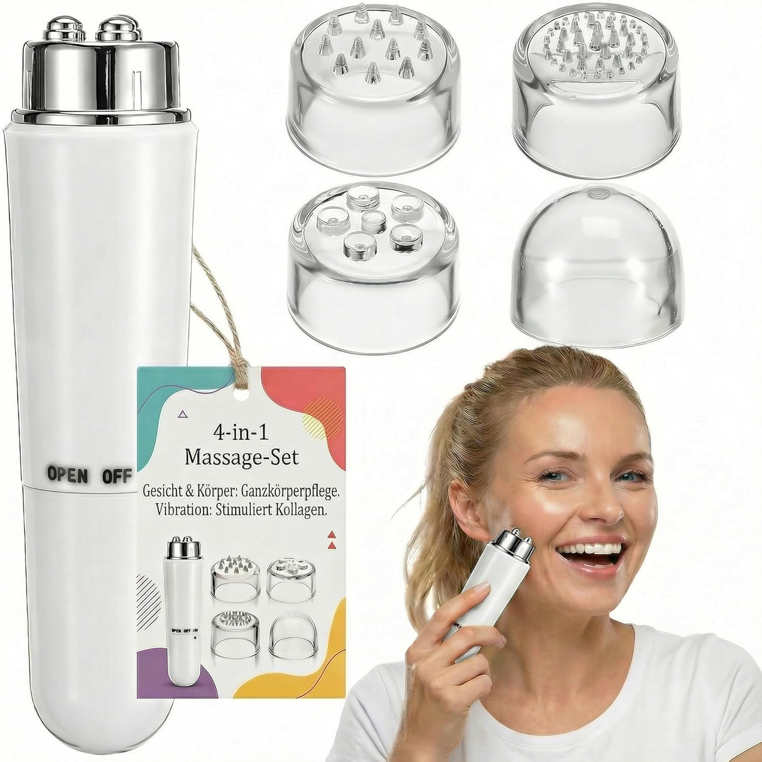 Ciieeo 4-in-1 elektrisches Gesichtsmassagegerät, Akupressur-Massagegerät, Mini-elektrische Akupressur zur Schmerzlinderung der Muskeln (weiß)