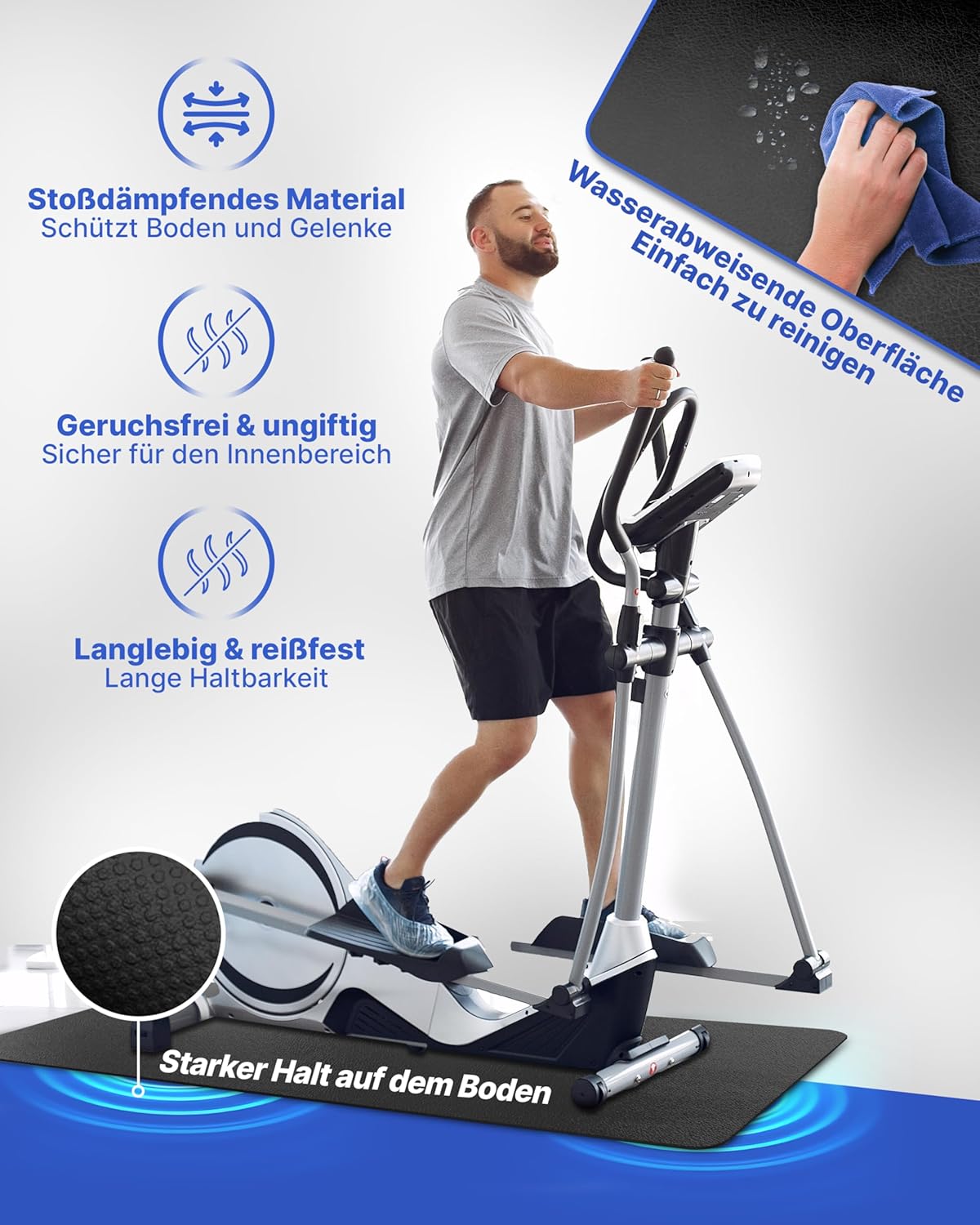 NEOLYMP Bodenschutzmatte Fitnessgeräte (120 x 60 cm) – Laufbandmatte 8 mm Stärke – langlebig, rutschfest & stoßdämpfend – Fitness-Unterlegmatte für Crosstrainer – Gymnastikmatte, Fitnessmatte – Bild 5