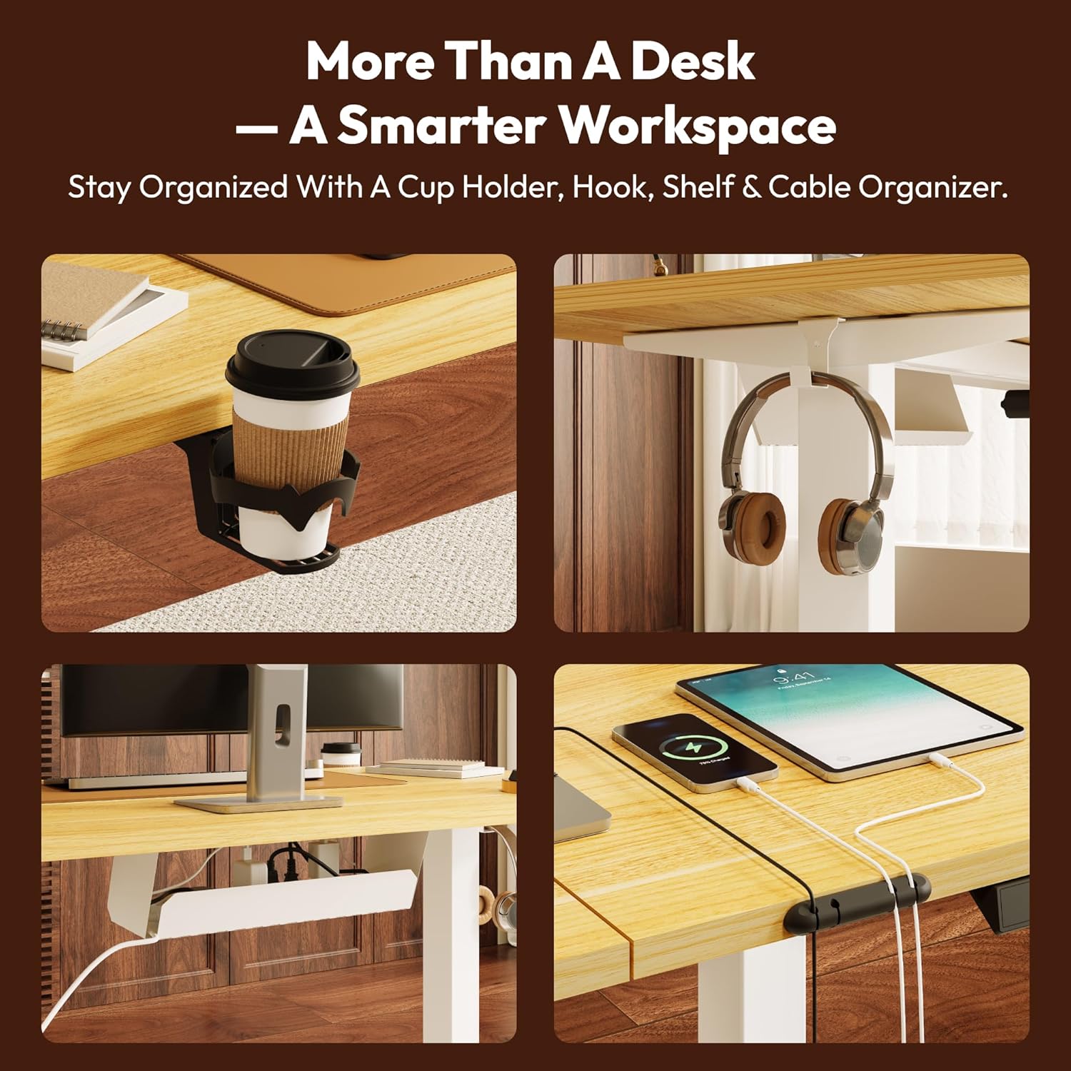 SANODESK Höhenverstellbarer Schreibtisch, 160 x 60 cm, mit Memory-Funktion, elektrischer Stehtisch für das Home Office, ergonomischer Computertisch mit modernem Design und vierteiliger Tischplatte – Ahorn – Bild 8
