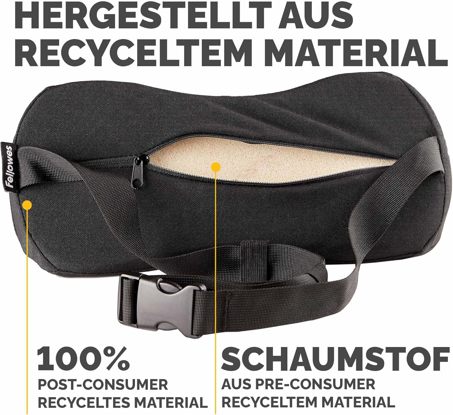 Fellowes Breyta Lendenkissen – ergonomische Rückenstütze, verstellbarer Gurt, kompakt und tragbar, umweltfreundliche Materialien, ideal für Büro und Zuhause – Bild 3