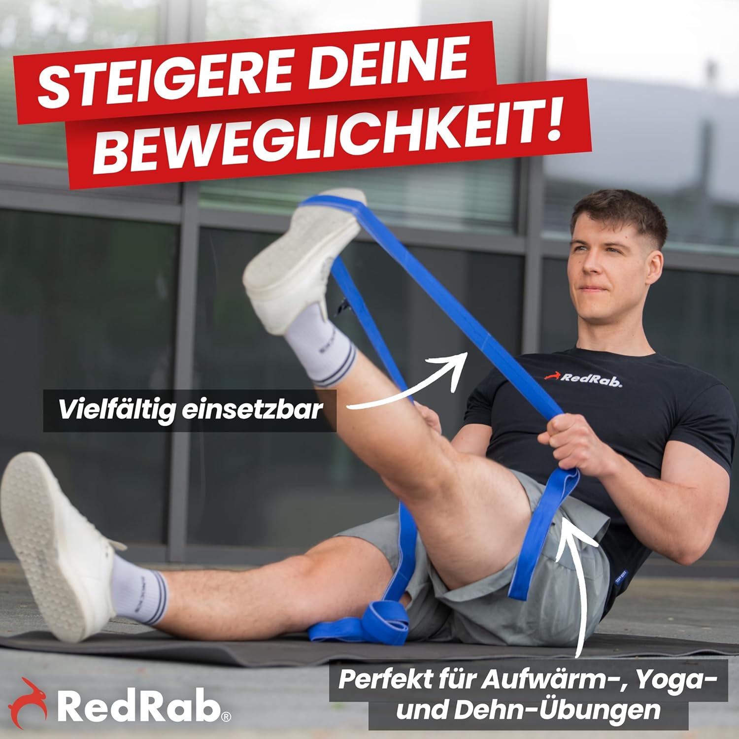RED RAB Fitnessbänder Stoff – Übungsband mit Schlaufen – 245 cm lang – Widerstandsbänder & Widerstandsbänder Krafttraining – Fitnessband, Widerstandsband Fitness, Gummiband Sport – Bild 4