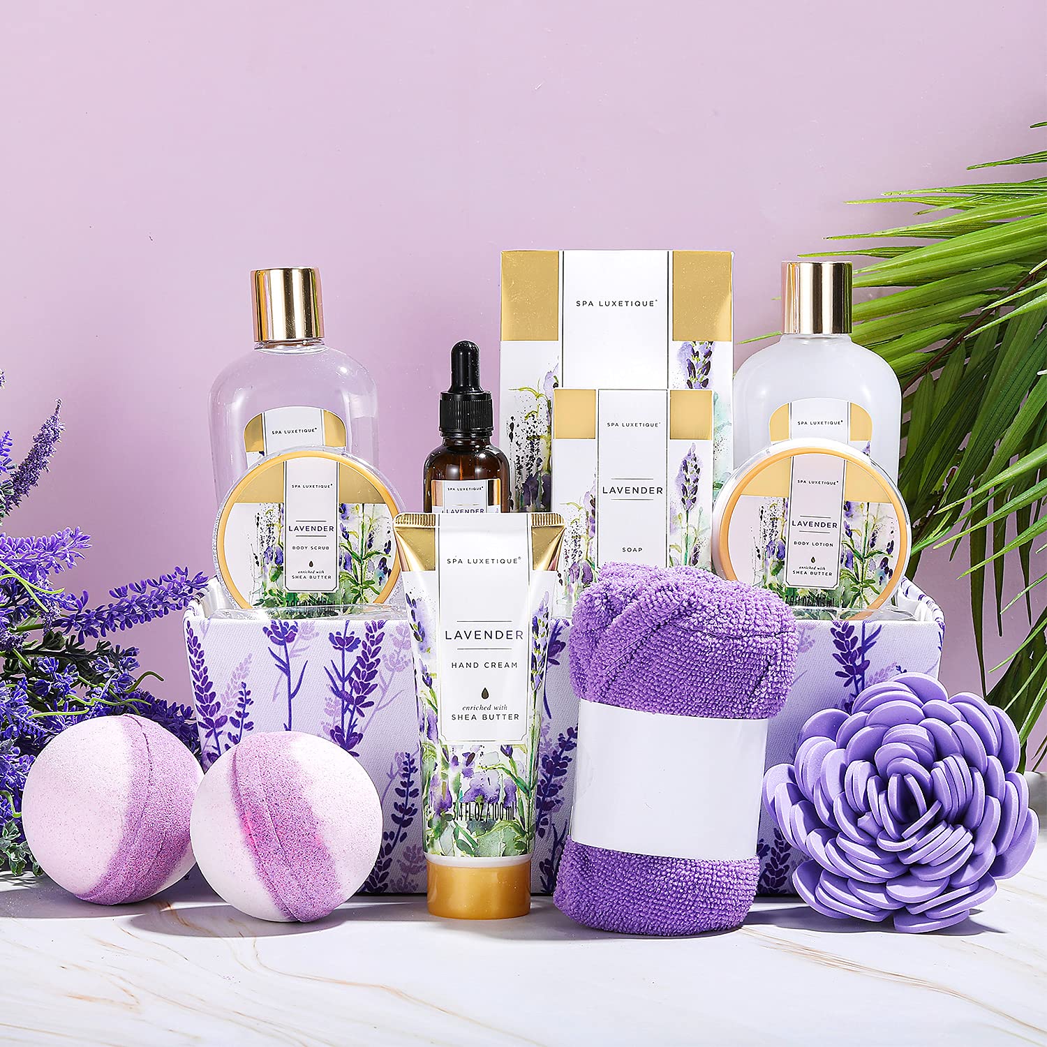 Geschenk für Freundin, Spa-Luxus, 12-teiliges Lavendelduft-Geschenkset mit Duschgel, Handcreme, Badesalz in der Stoffbox, Geschenke zum Valentinstag, Weihnachtsgeschenke, Muttertagsgeschenk – Bild 2