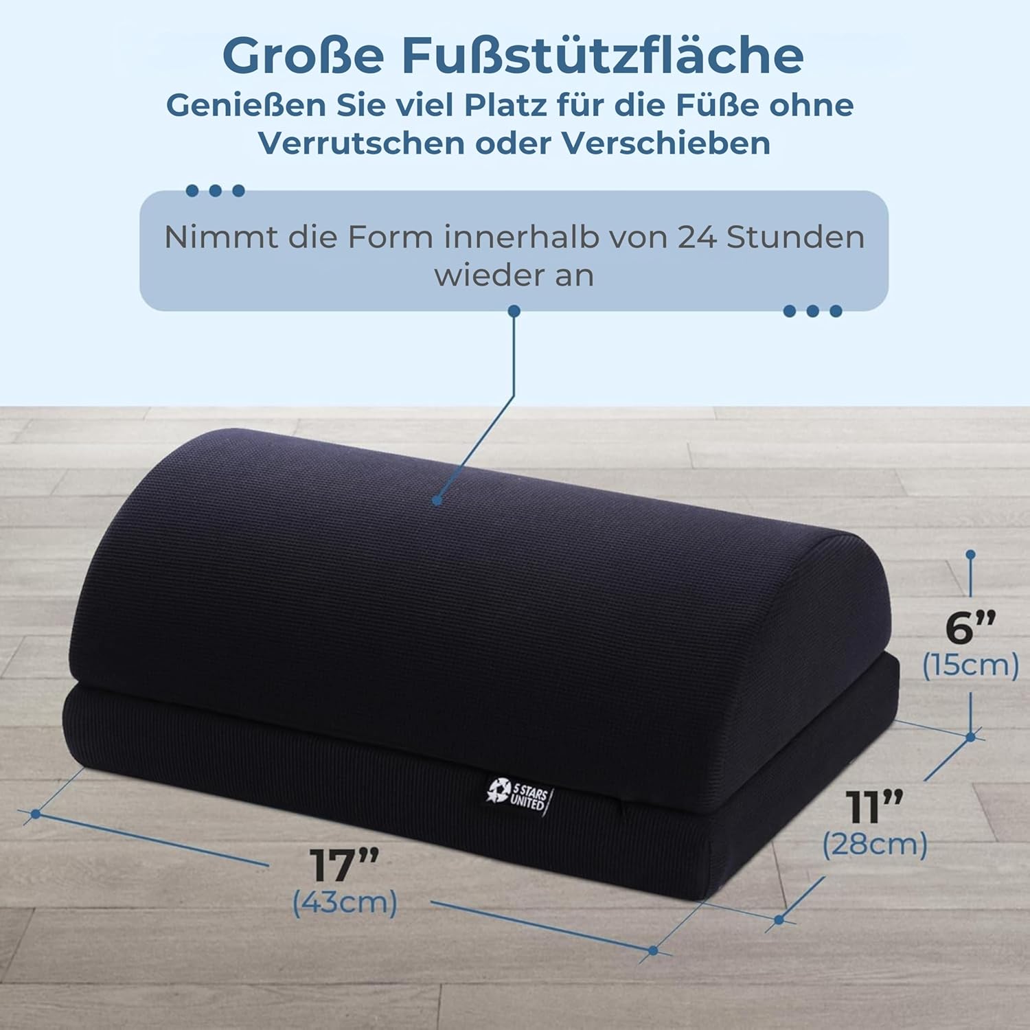5 STAR UNITED Verstellbare Fußstütze, ergonomisches Memory-Schaum-Kissen mit atmungsaktivem Netzbezug, rutschfeste Unterseite, 15 cm Höhenverstellung, Schwarz – Bild 6