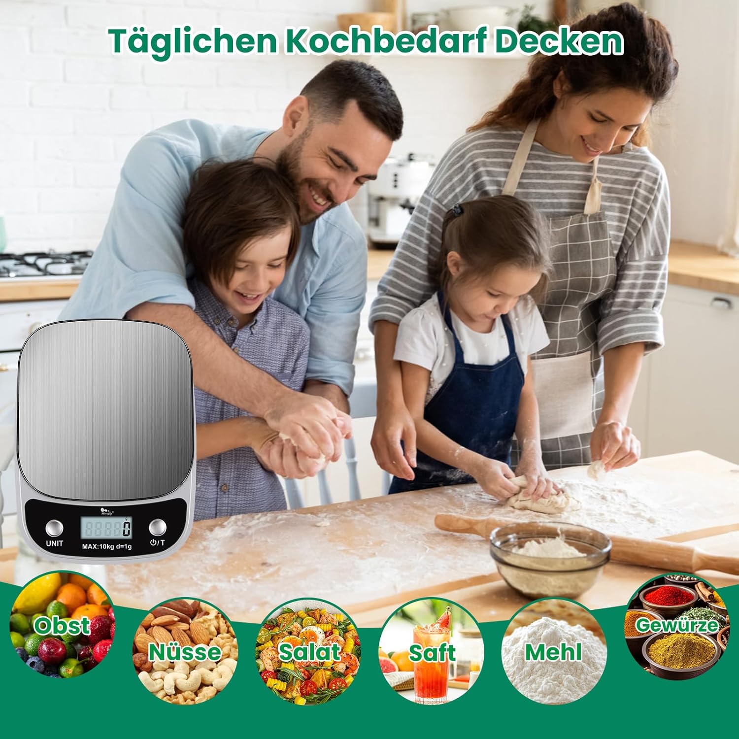 Uten Digitale Küchenwaage, weiße Buchstabenwaage mit Tara-Funktion, großes LCD-Display, automatische Abschaltung, elektronische Waage für Lebensmittel/Backen/Kochen (8 kg in 1 g), weiß – Bild 7