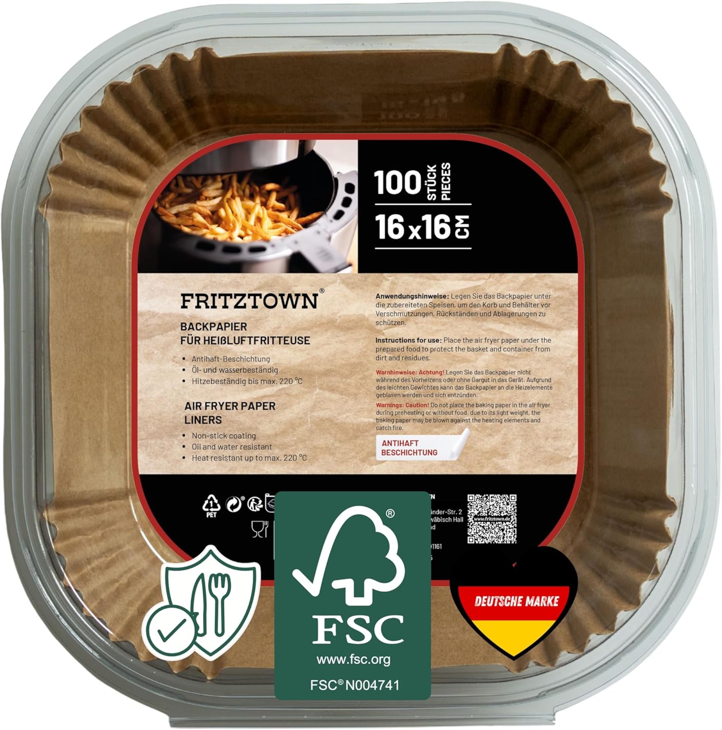Backpapier für Heißluftfritteuse 1,2 L - 4,5 L | Heißluftfritteusen-Backpapier Pergamentpapier | 100 Blatt 16 x 16 cm quadratisch | Kompatibel mit Ninja COSORI Philips Cecotec Midea Russell XL XXL Airfryer