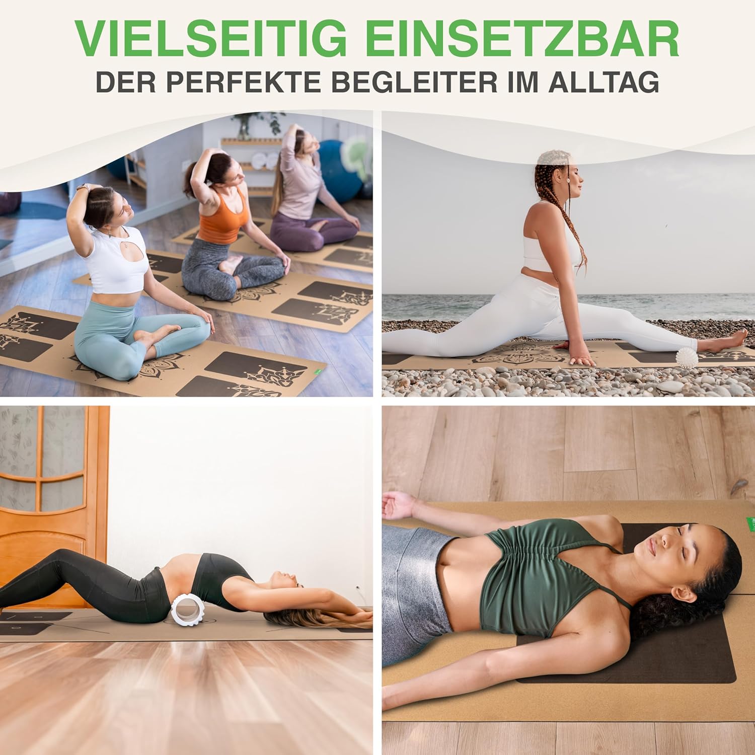 BACKLAXX ® Yogamatte Kork XXL (+50 % mehr Oberfläche) mit Naturkautschuk – Yogamatte nachhaltig, schadstofffrei, Yogamatte rutschfeste Fitnessmatte mit Anti-Rutsch-Zonen inkl. – Bild 6