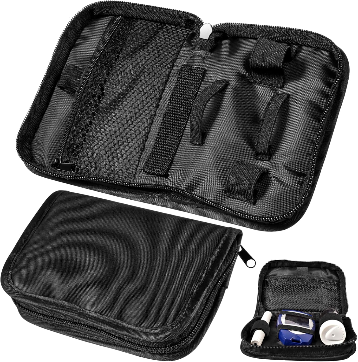 GARVALON 2er-Pack Tragbares Blutzuckermessgerät für Diabetiker-Medizin – Tragbare Tasche Diabetiker-Organizer Aufbewahrungstasche Oxford-Stoff Schwarz
