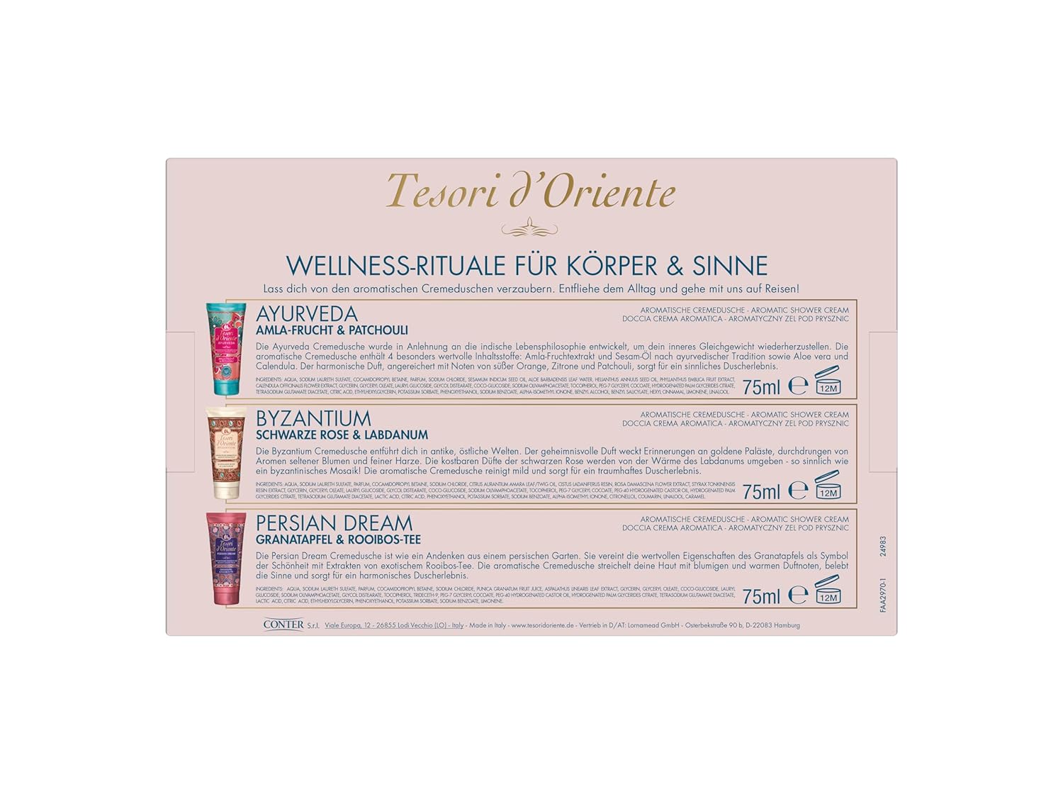 TESORI D'ORIENTE Geschenkset | Cremeduschen 3 x 75 ml (Ayurveda, Persischer Traum und Byzanz) Duschcremes zur Körperpflege | Wellness-Rituale für Körper und Sinne – Bild 2