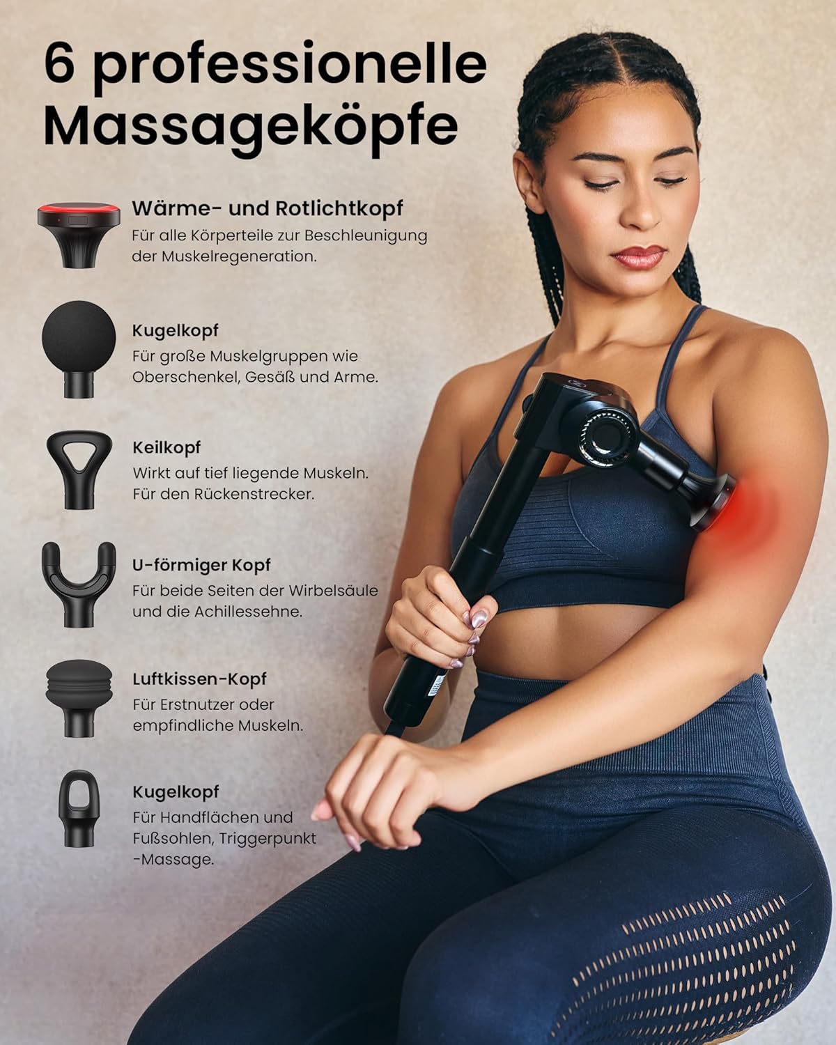 Massagepistole mit Wärmefunktion und Rotlichttherapie, Napre-Massagepistole mit Verlängerung, Muskel-Percussion-Massagegerät für Schulter, Körper, Rückenentspannung, 32 Geschwindigkeiten – Bild 9