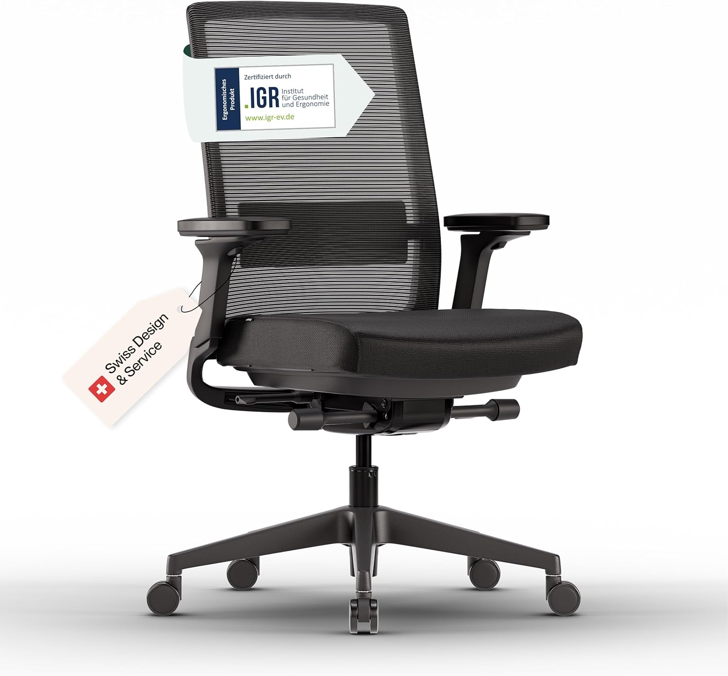 Active Bürostuhl mattschwarz, Testsieger, ergonomischer Schreibtischstuhl mit Sitzneigungsfunktion und adaptiver Lordosenstütze, stufenlos verstellbarer Bürostuhl für höchste Sitzposition, Drehstuhl