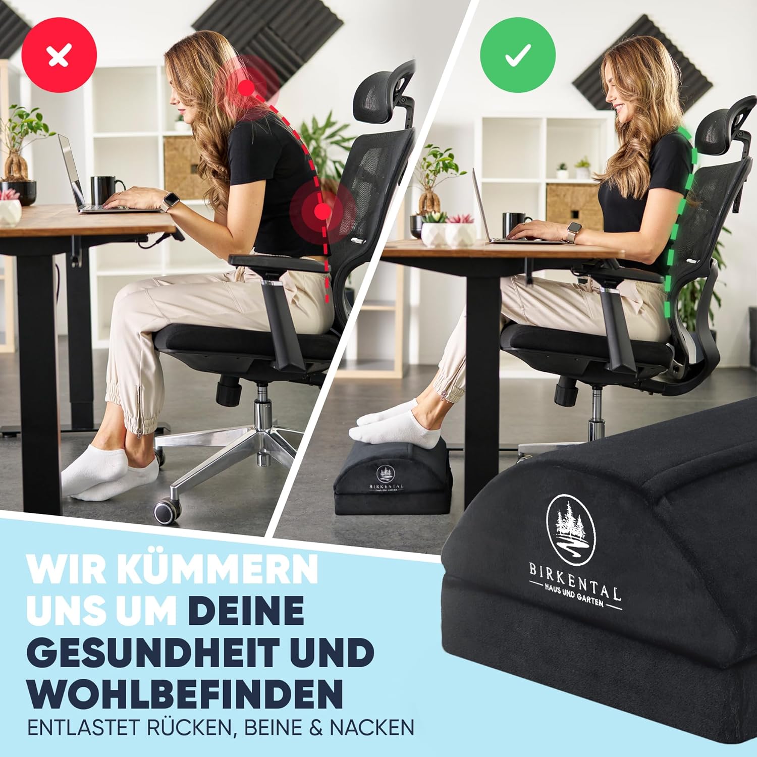 Birkental Fußstützen-Schreibtisch – (Testsieger) mit flauschiger Fußtasche – ergonomische höhenverstellbare, rutschfeste Fußstütze – Büro- und Schreibtischzubehör für Komfort – Fußhocker – Bild 3