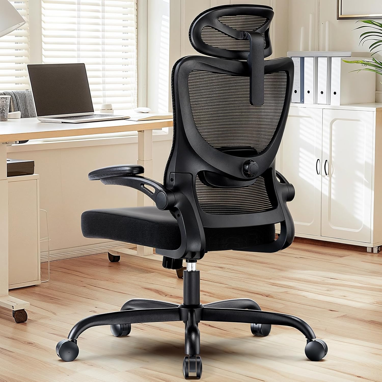 HUANUO Ergonomischer Bürostuhl, Ergonomischer Schreibtischstuhl mit verstellbarem Lendenwirbel- und Kopfstütze, komfortabler Gaming Stuhl mit 3D-Armlehnen, Homeoffice-Bürostuhl, maximale Last 136 kg