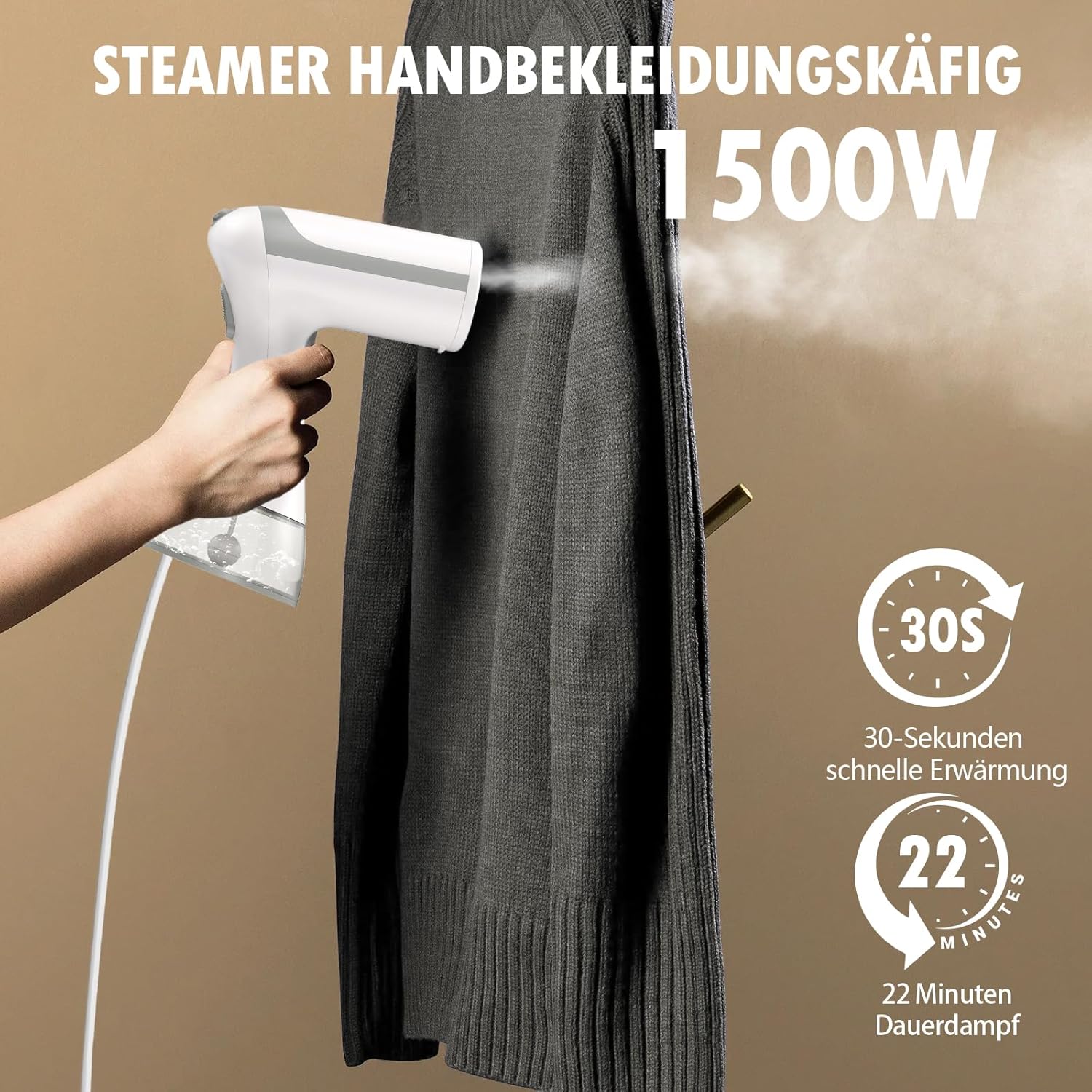 Dampfgarer Dampfgarer mit 300 ml abnehmbarem Wassertank, 1500 W, 20 Sekunden schnelles Aufheizen, Reisedampfer, der für vertikale und horizontale Verdampfung verwendet werden kann – Bild 2