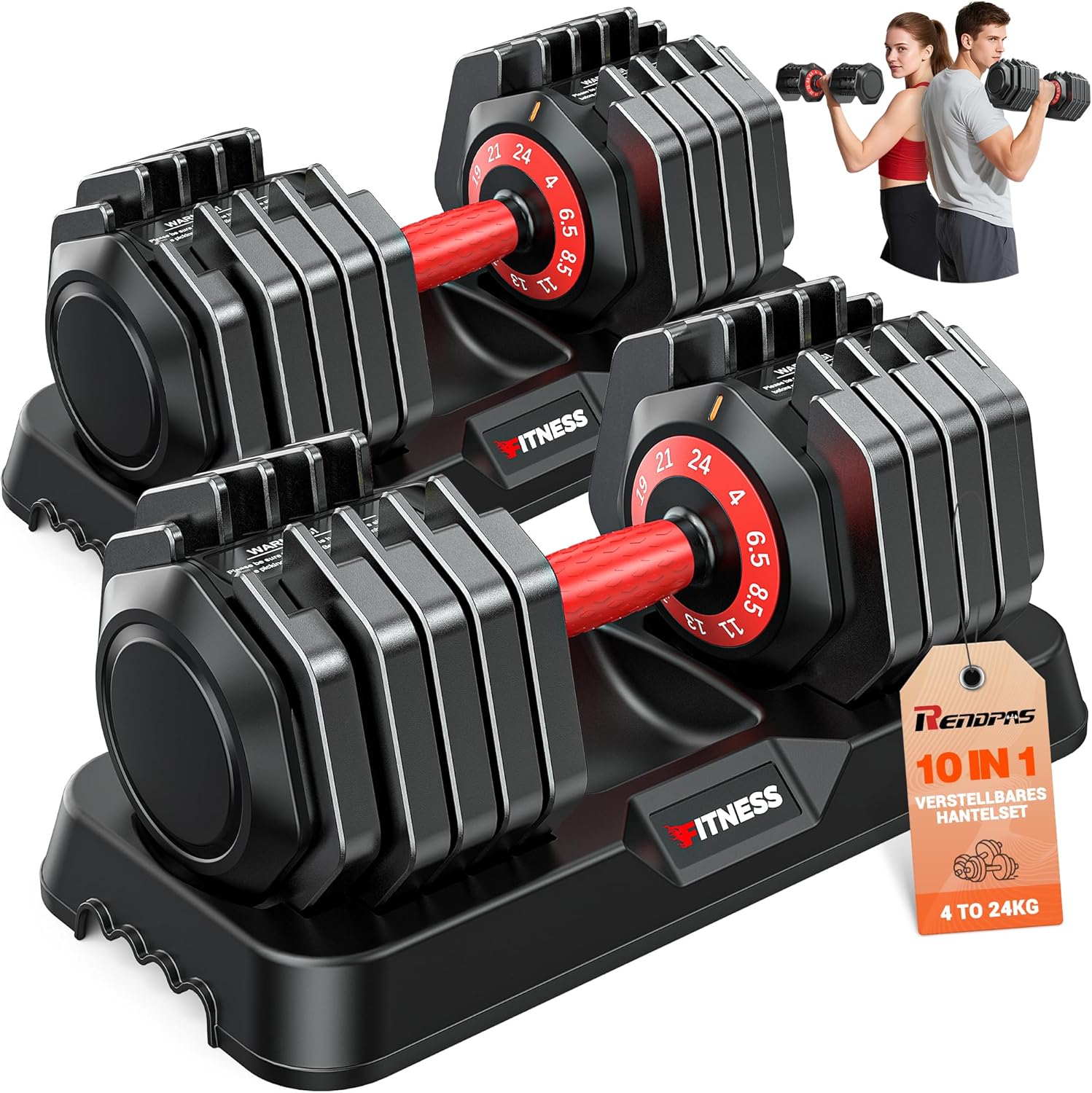 Rendpas verstellbares Hantelset | 5 & 10 Gewichtsstufen | 2–24,5 kg verstellbare Hanteln | Platzsparend für das Heim-Fitnessstudio