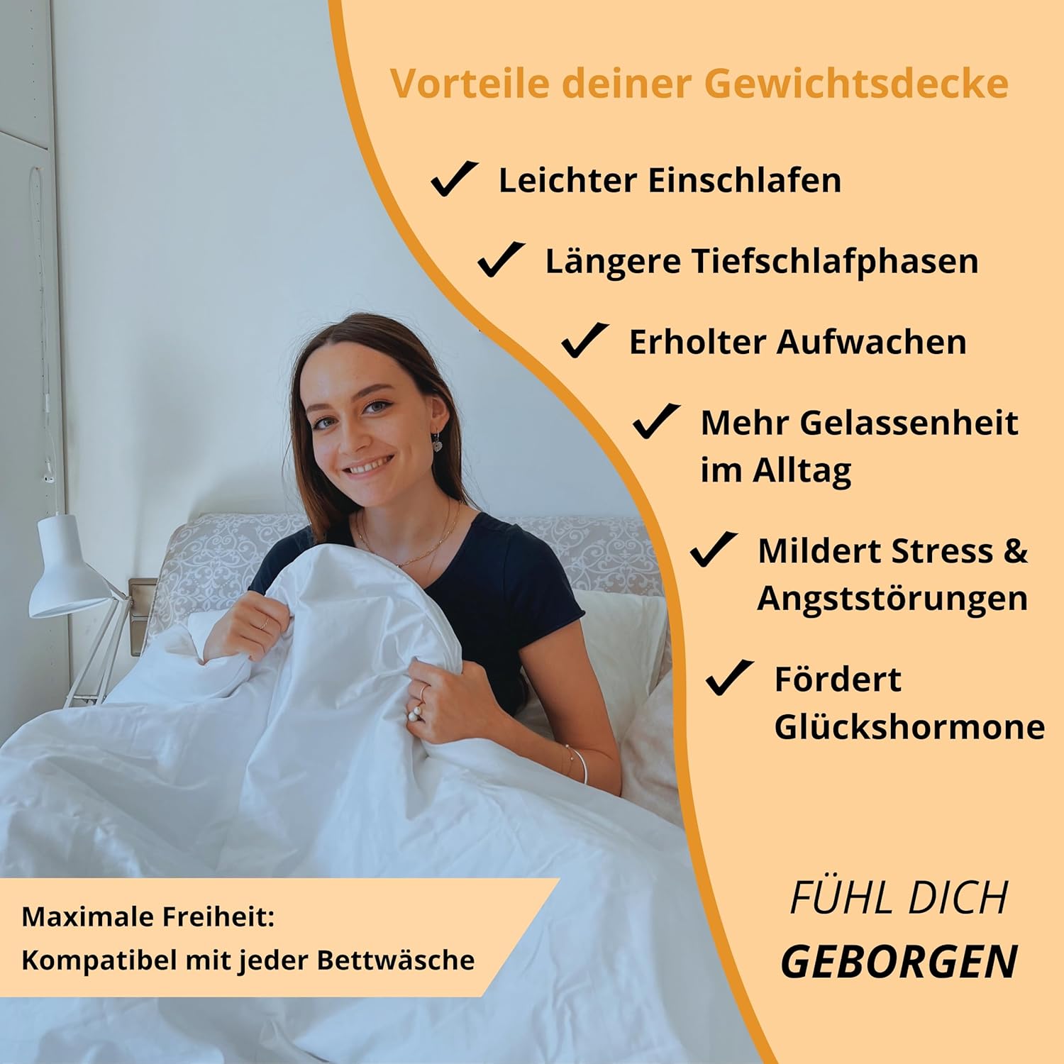 HARMONY Gewichtsdecke, 135 x 200 cm, atmungsaktiv, Öko-Tex-zertifiziert, schwere Anti-Stress-Decke für besseren Schlaf, Therapiedecke, Entspannungsdecke, 6 kg, 7 kg, 8 kg, 9 kg, inklusive Geschenkbox – Bild 2