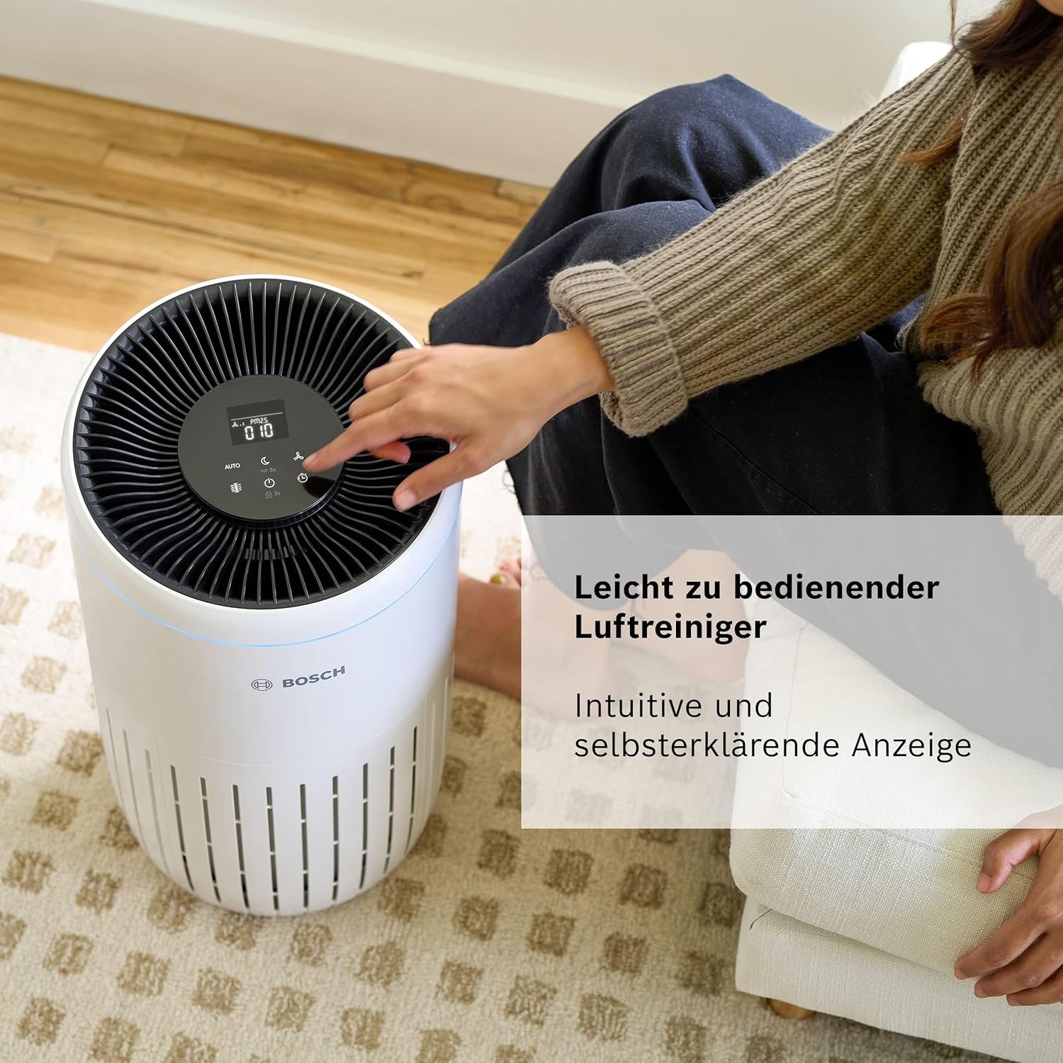 Bosch Air 4000 Luftreiniger – Für Räume bis 62,5 m² – Entfernt effizient Schadstoffe – Mit 3-in-1-Luftfilter, Smart Sensor, Automatikmodus, Schlafmodus (< 25 dB(A)) – CADR: 300 m³/h – Bild 6