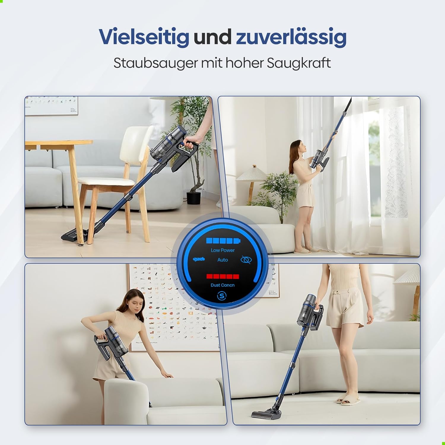 Olvy Akku-Staubsauger mit Wischfunktion, Tierhaare/Teppiche/Hartböden, kabellos 2-in-1, beutellos, 35 KPA Saugleistung, 5 Stufen, LED-Display, leichter Staubsauger mit HEPA-Filter & Zubehör – Bild 6