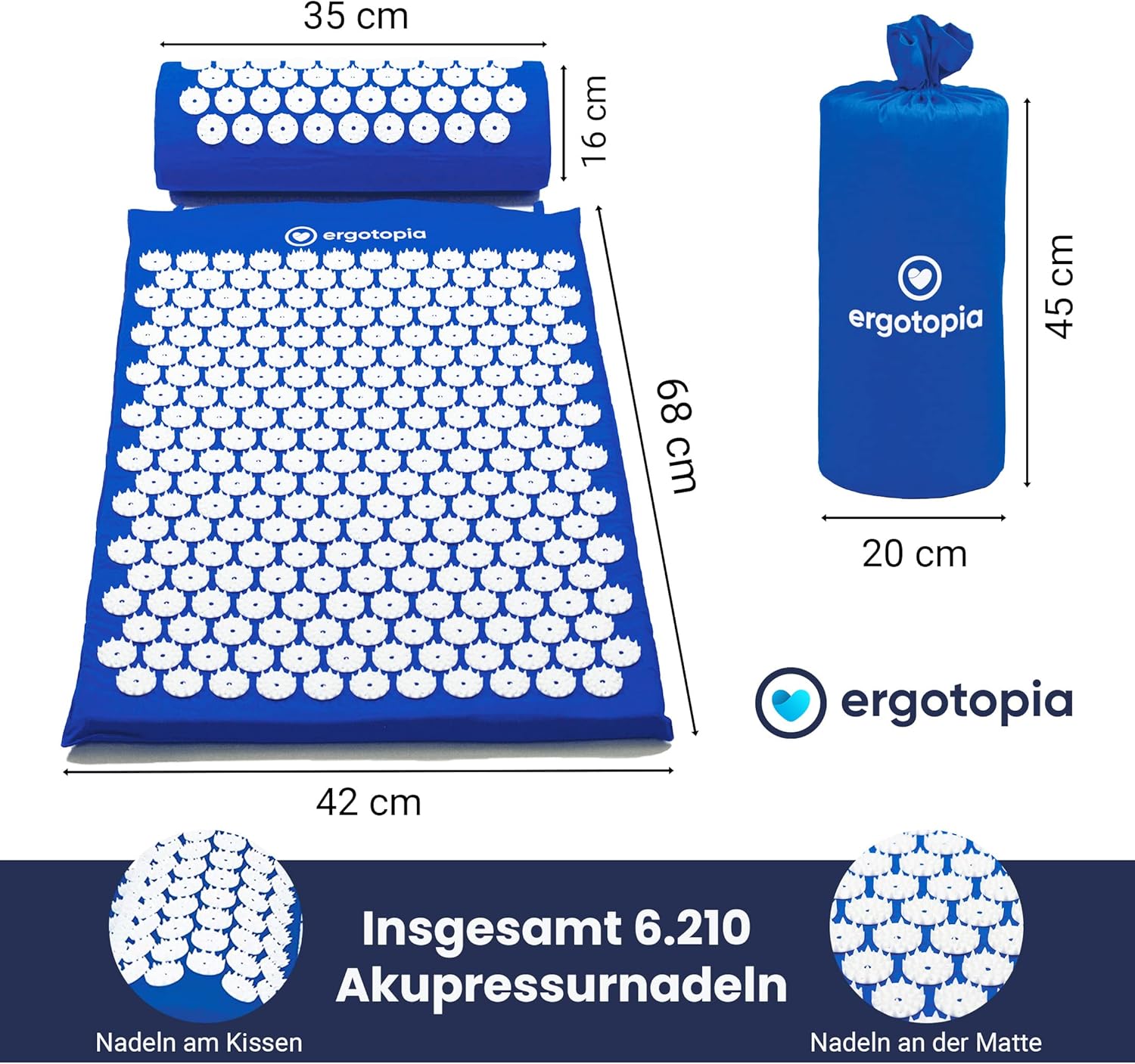 Ergotopia Akupressurmatte für wohltuende Entspannung/Massagematte für ruhige Momente und bessere Durchblutung/inkl. Akupressurkissen, 68 x 42 cm – Bild 5