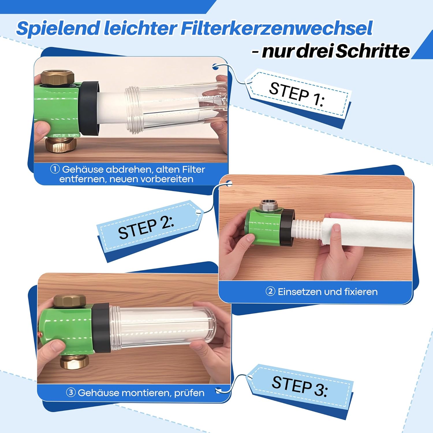 Enhon 2 Stück Ersatzfilter 80 µm, kompatibel mit Grünbeck Wasserfilter FS 1, hochwertige Wollfaser, kompatibel mit Grünbeck Geno Feinfilter FS 1, Hauswasserfilter Ersatzkerzenfilter, ohne Schutzglocke – Bild 6
