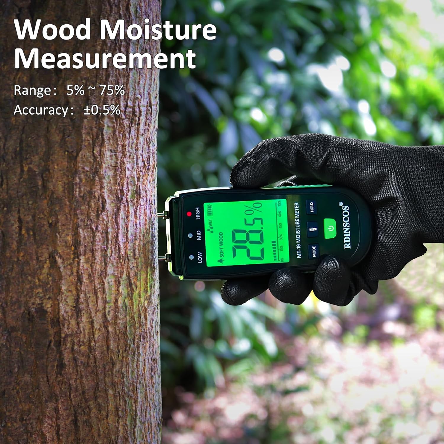 RDINSCOS Feuchtigkeitsmesser-Detektor mit LCD-Display Holzfeuchtemessgerät für Brennholz, Holz, Papier, Böden – Bild 2