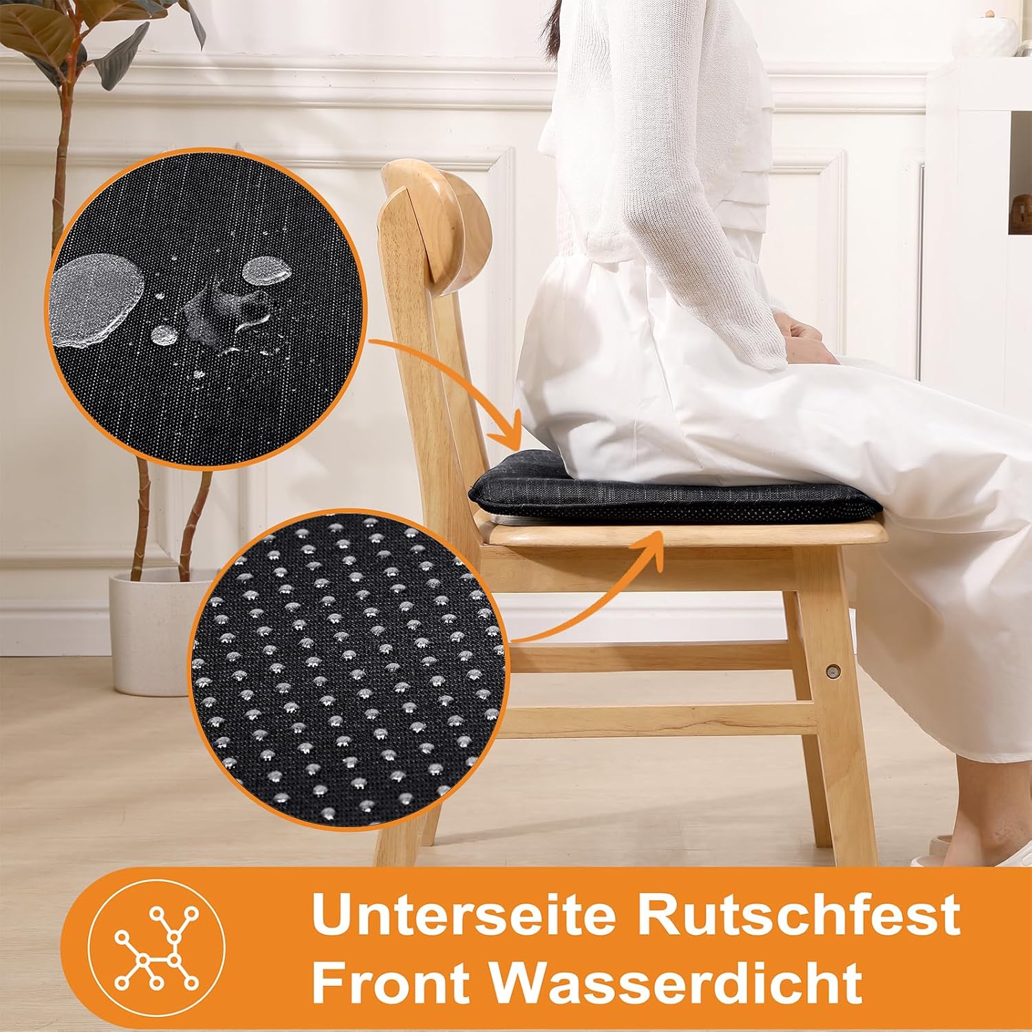 RACE LEAF 2er-Set 40,5 x 40,5 cm Memory-Schaum-Sitzkissen mit langsamer Rückfederung, Innen- und Haushaltssitzkissen, wasserdichte Oberfläche und rutschfeste Unterseite, Schwarz (Schwarz) – Bild 3