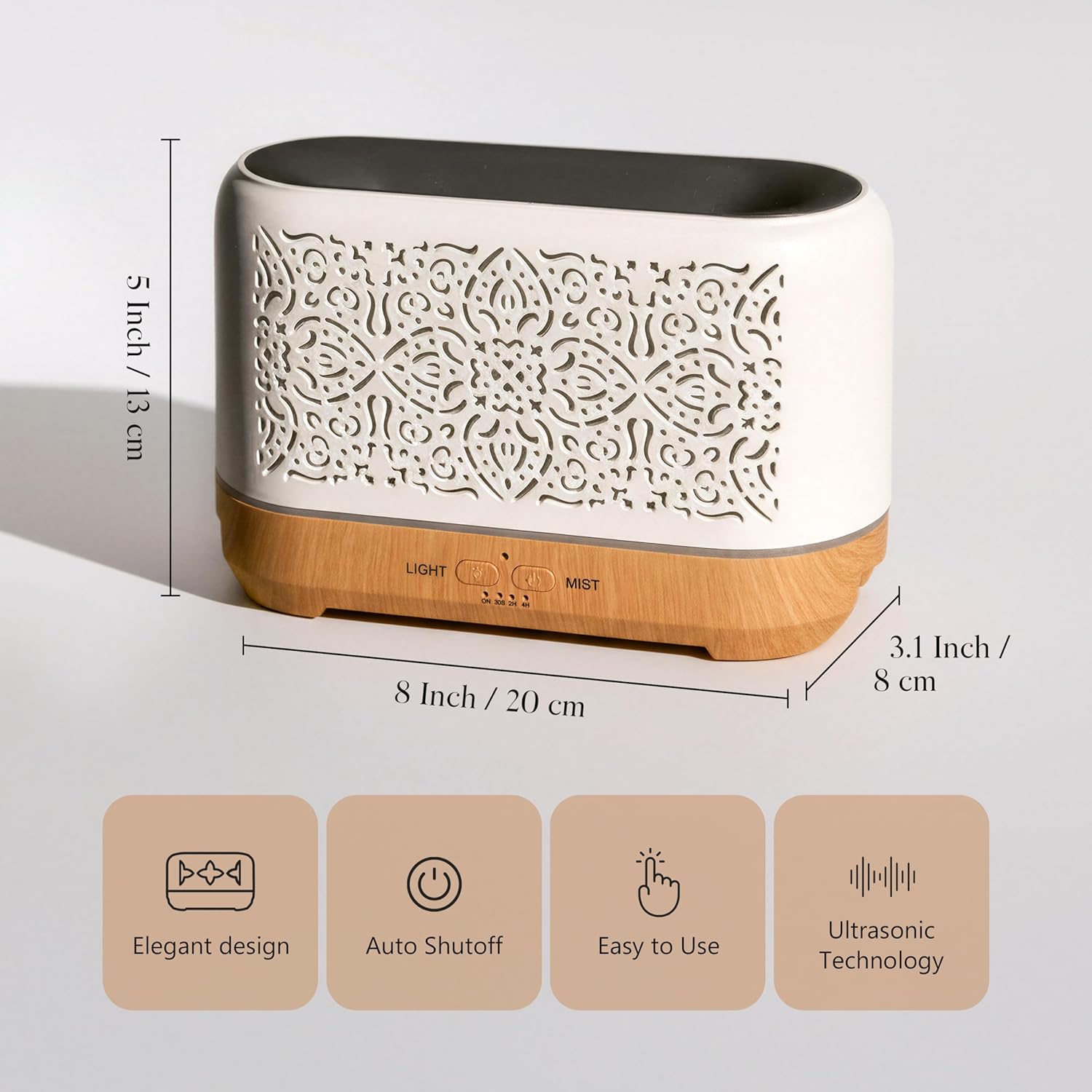 Earnest Living Diffusor für ätherische Öle, klassischer Flammendiffusor, 200 ml, Timer, Nachtlichter und automatische Abschaltfunktion, Luftbefeuchter für das Heimbüro, Aromatherapie-Diffusoren für ätherische Öle – Bild 3