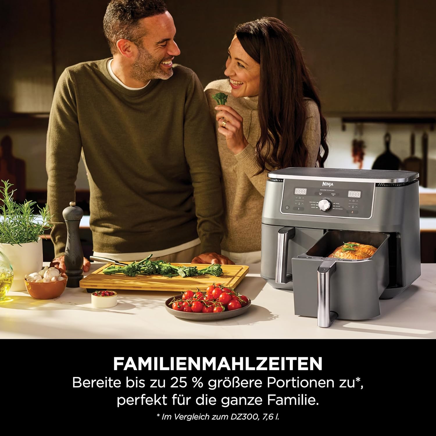 Digitale Dual-Zonen-Luftfritteuse von Ninja, 2 Schubladen, 6-in-1, Heißluftfritteuse, 9,5 l, Heißluftfritteuse, maximale Knusprigkeit, Braten, Backen, Aufwärmen, spülmaschinenfeste Körbe, Metallic-Grau DZ400EU – Bild 6