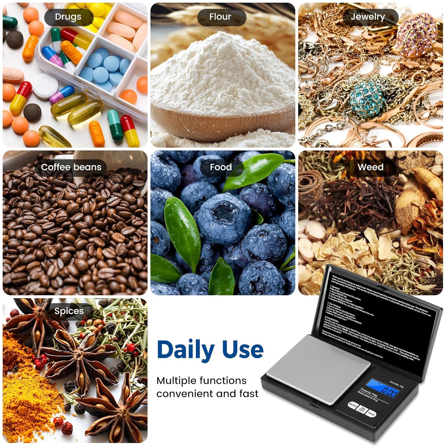Oderra Präzisionswaage 700 g x 0,01 g, tragbare Schmuckwaage mit LCD-Display, inklusive 2 Batterien, geeignet für Schmuck, Gold, Kaffee und Lebensmittel – Bild 7