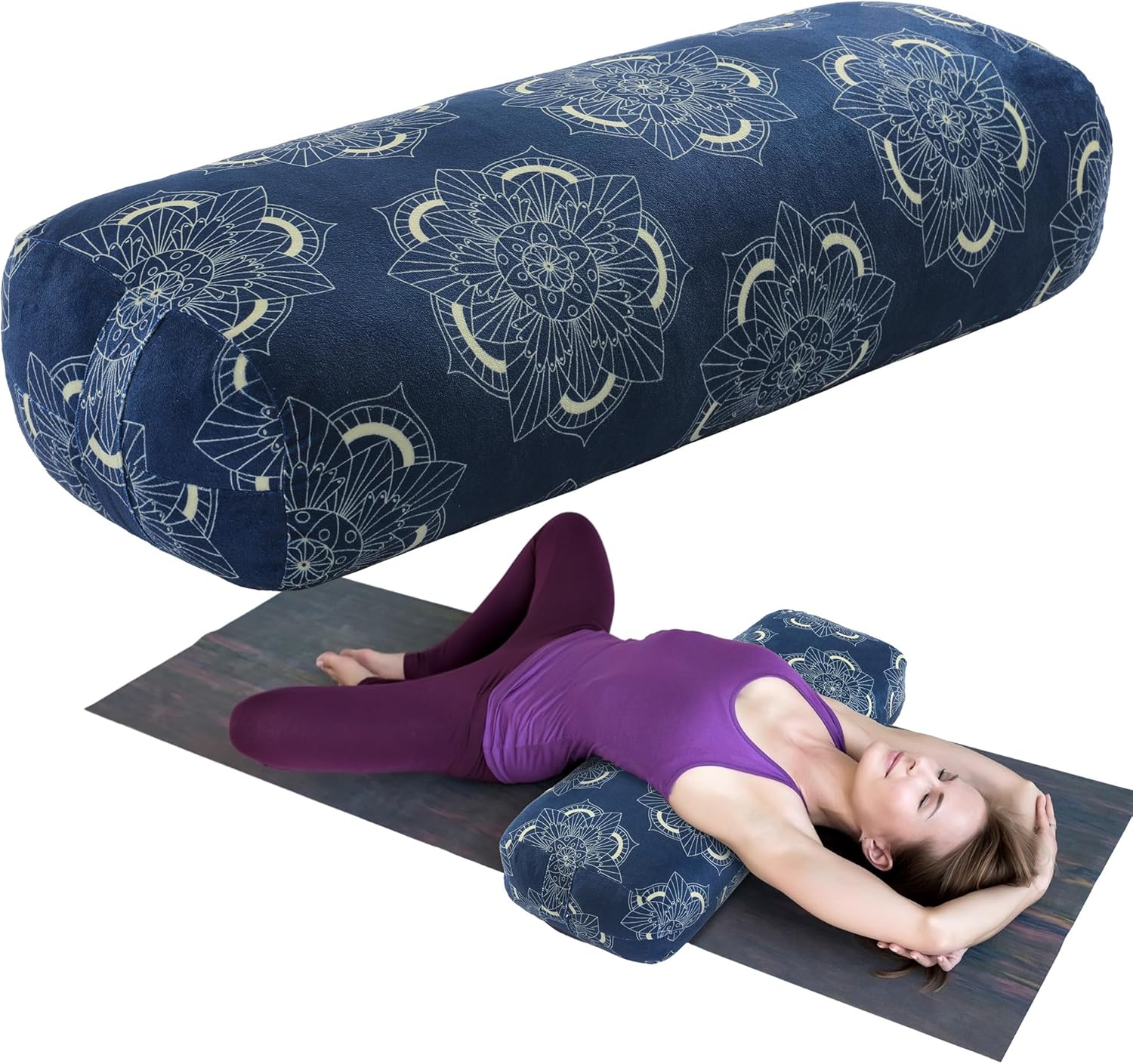 Yoga-Bolster-Kissen, rechteckiges Yoga-Kissen für regenerative Meditation, Bolster-Meditationskissen mit Tragegriff, 70 x 27 x 15 cm