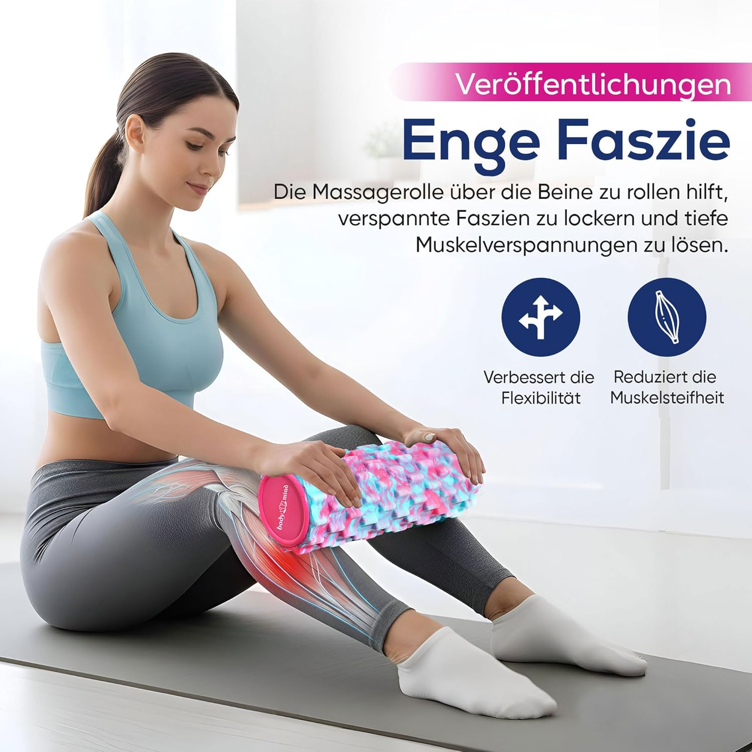 Body & Mind® Faszienrolle, Massagerolle, Fitnessrolle, Sportrolle, Therapierolle, Faszientraining für Oberkörper, Nacken, Rücken, Beine, Waden und alle anderen Muskelgruppen, 33 x 14,5 cm – Bild 4