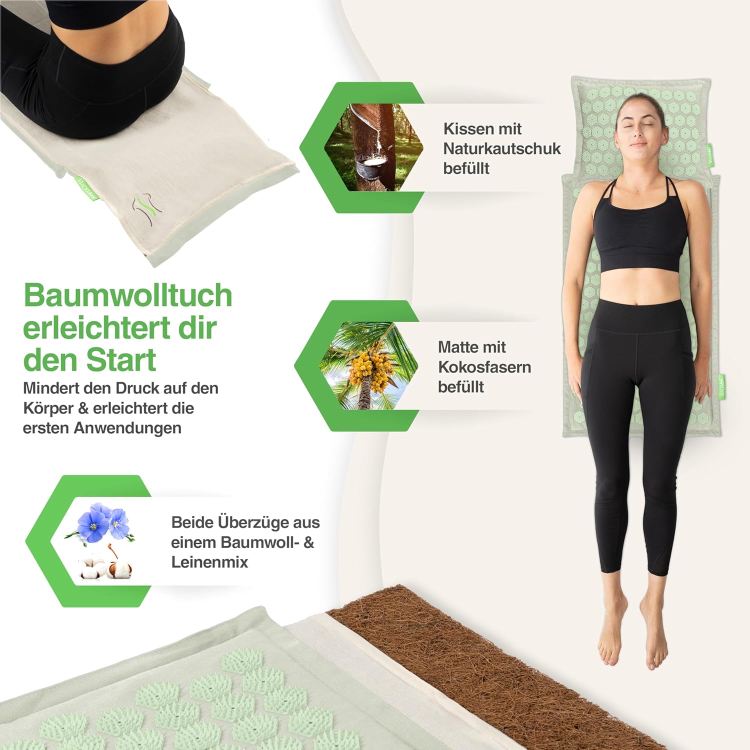 BACKLAXX Akupressurmatte mit Kissen, Tuch & Tasche, Akupunkturmatte mit Spikes zur Massage, Entspannungs-Akupressurmatte für Nacken & Schulter, Massagematte für Rücken und Ganzkörper – Bild 3