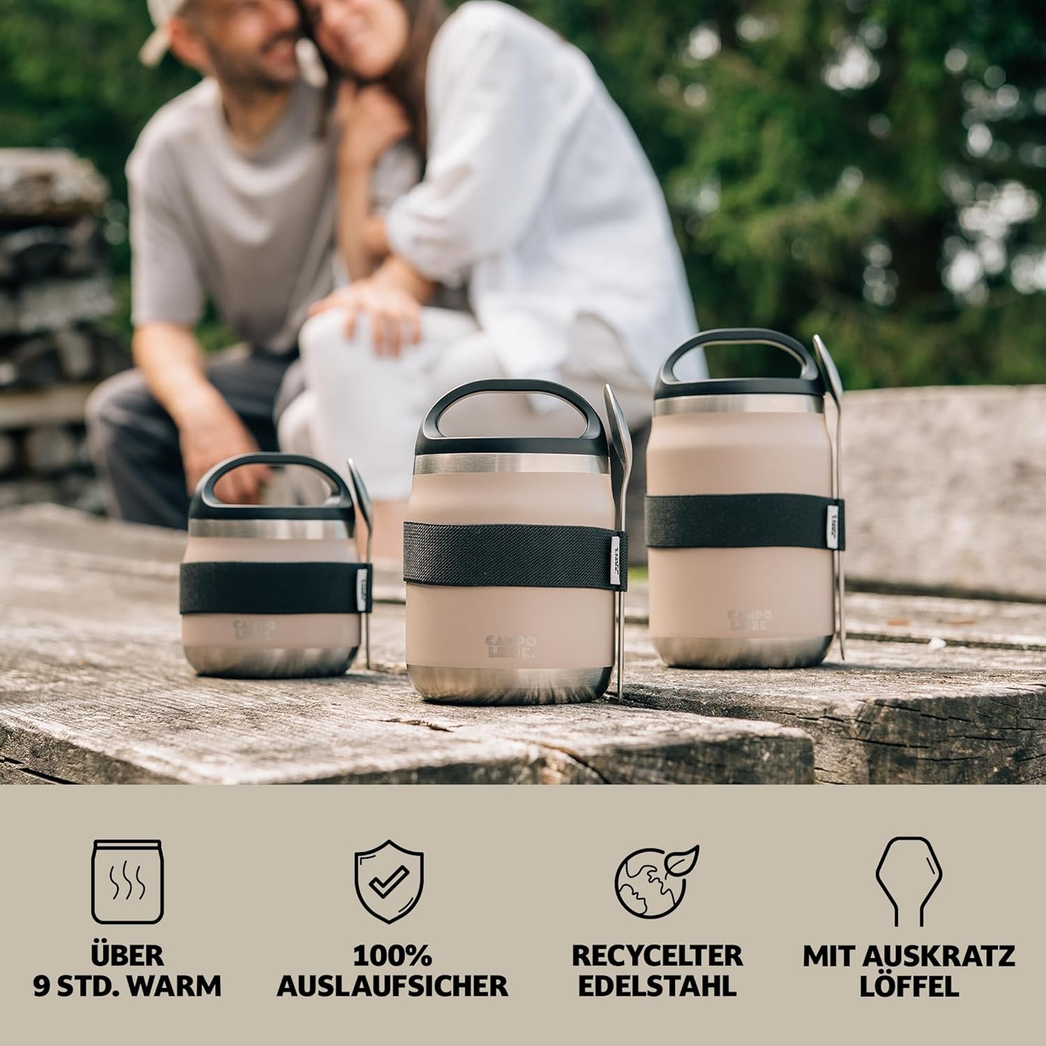 Campo Libre. Lotta, Thermobehälter für Lebensmittel, Edelstahl-Thermobecher Essen mit Löffel, Warmhaltebehälter, Müslibecher oder Babybrei, Warmhaltebox, Thermo-Speisebehälter, grün, 600 ml – Bild 3