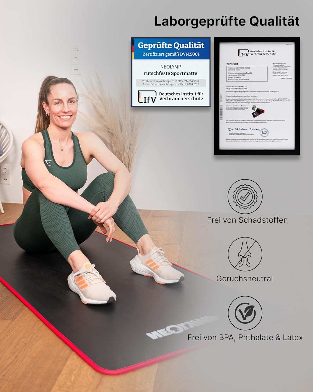 Neolymp Fitnessmatte / Sportmatte für den Profisport + Ebook mit Übungen / Gymnastikmatte – Bild 7