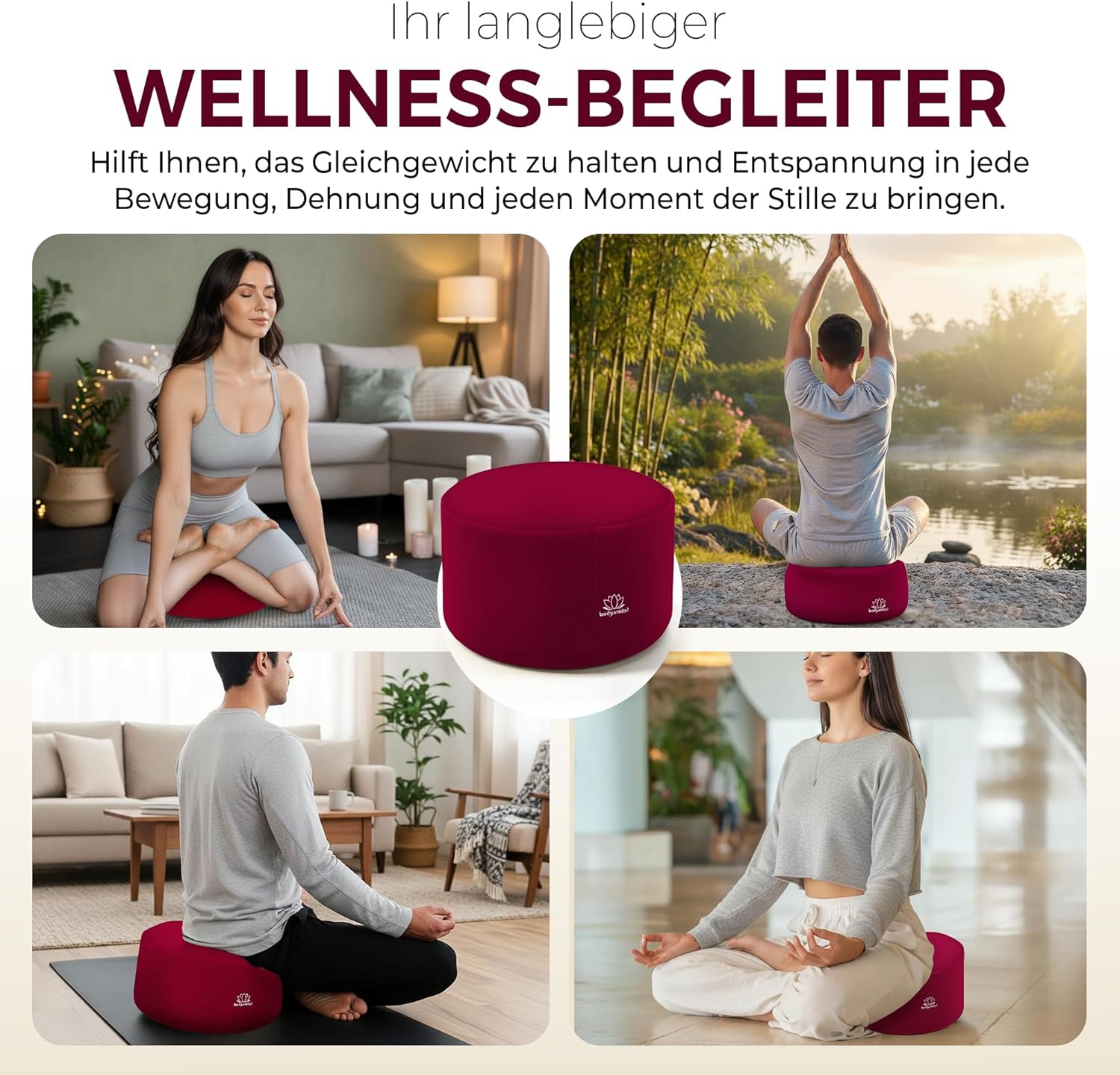 Body & Mind® Yogakissen Meditationskissen Bodensitzkissen Auflage für Meditation & Yoga; Waschbarer Bezug und atmungsaktive Premium-Füllung; 18 cm Sitzhöhe – Bild 7