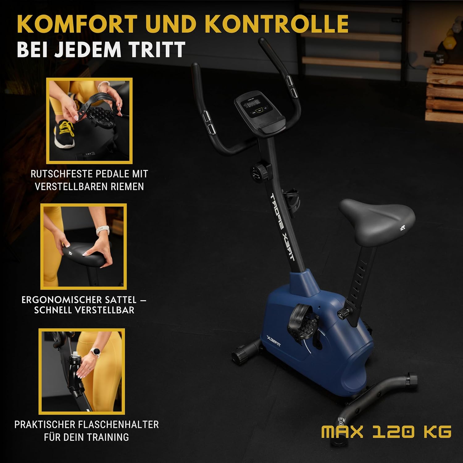 TREX SPORT Heimtrainer TX-380MB Rigon magnetisches Fitnessbike, leises LCD-Display, Herzfrequenzmesser, 8 Stufen, bis 120 kg, Heimtrainer – Bild 3