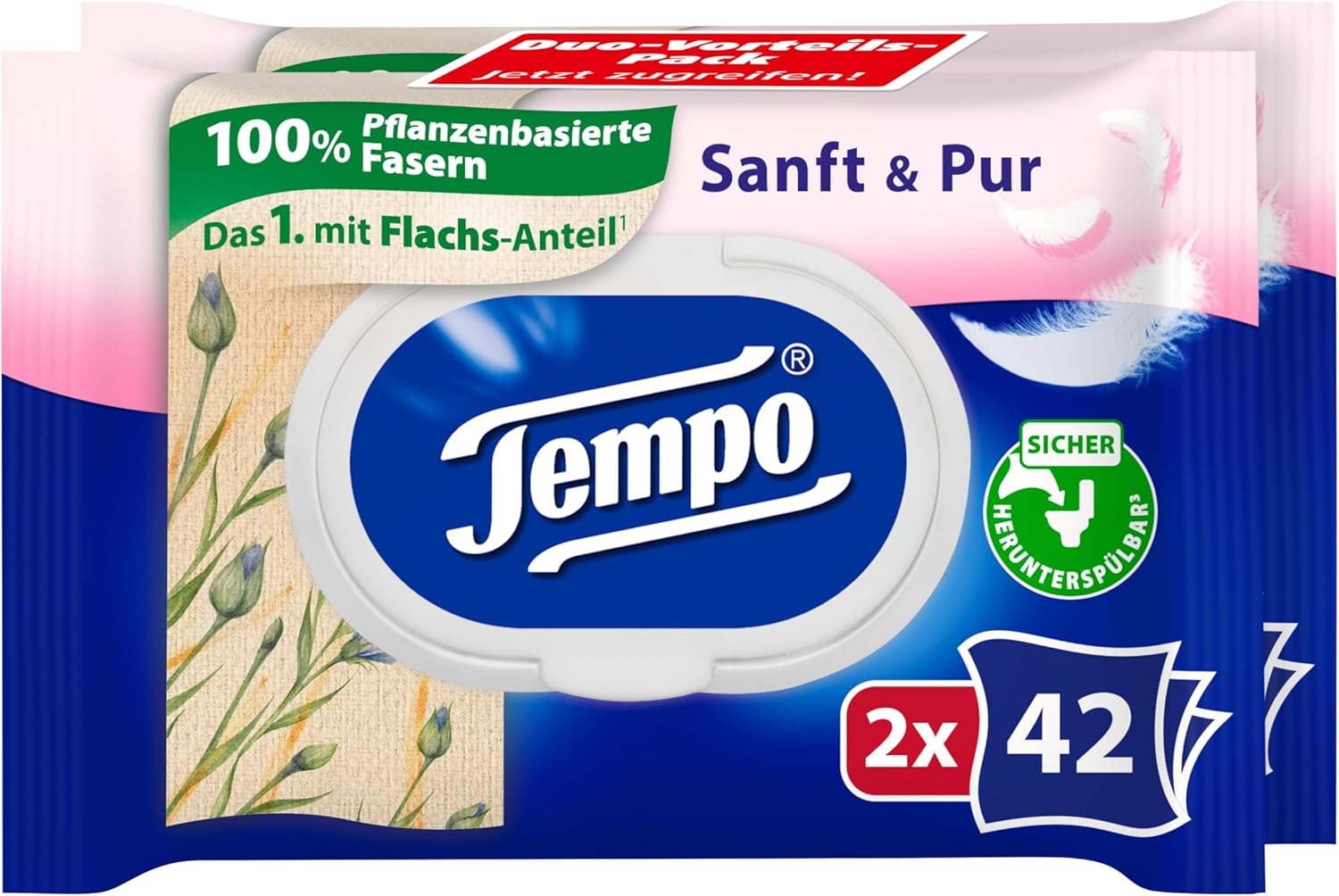Tempo Moist Toilettenpapier weich und rein feucht, Riesenpackung, 16 Stück – Bild 2