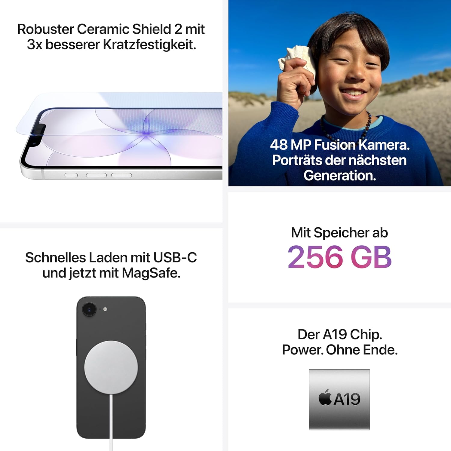 Apple iPhone 17e (256 GB): 6,1-Zoll-Super-Retina-XDR-Display, A19-Chip, ganztägiger Akku, 48-MP-Fusion-Kamera; Schwarz – Bild 4