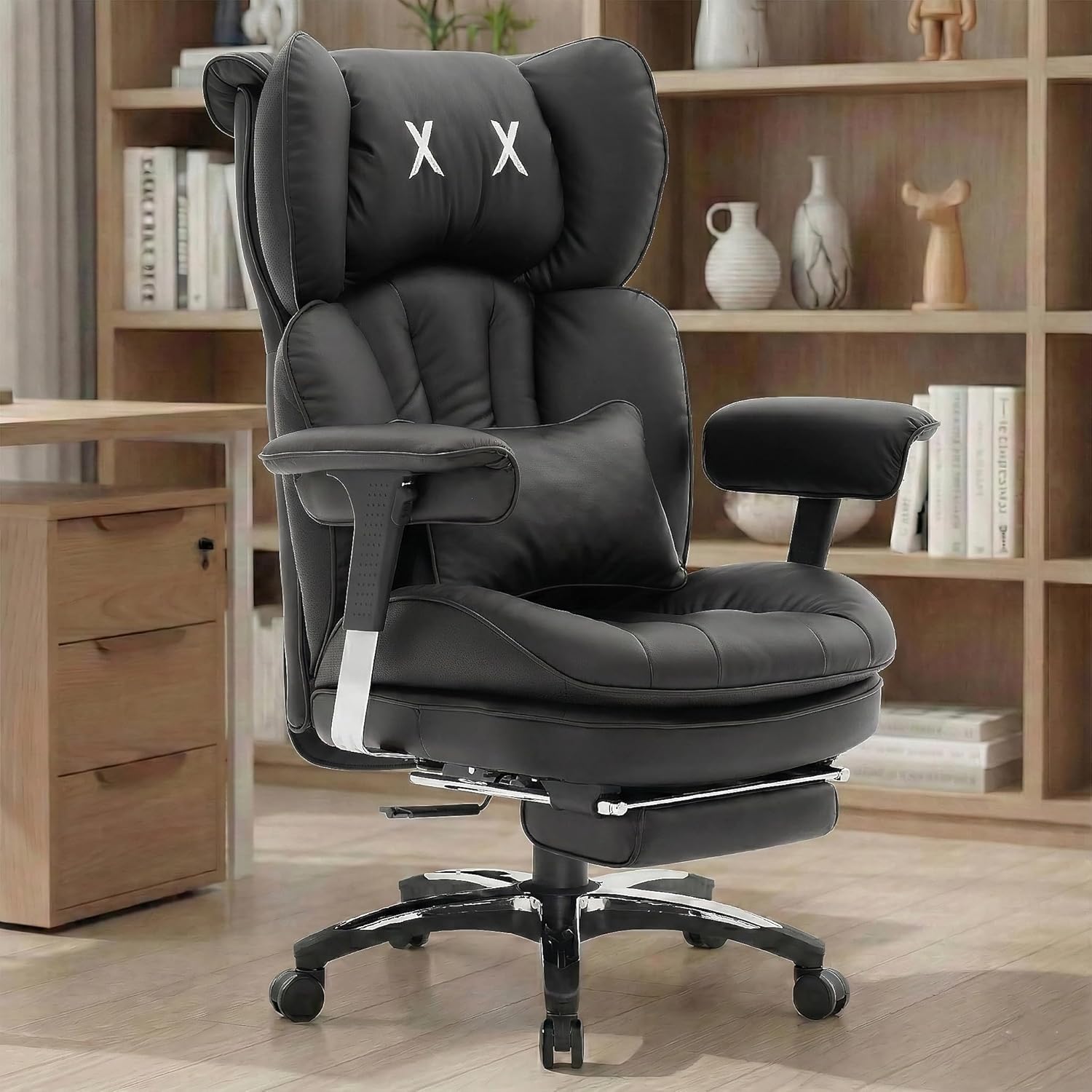 Efomao Bürostuhl, Ergonomischer Gaming-Stuhl mit Kopfstützen-Design (XX), Gamer-Stuhl PU-Leder bis 200 kg mit Fußstütze und Lendenkissen, höhenverstellbarer Schreibtischstuhl – Bild 2