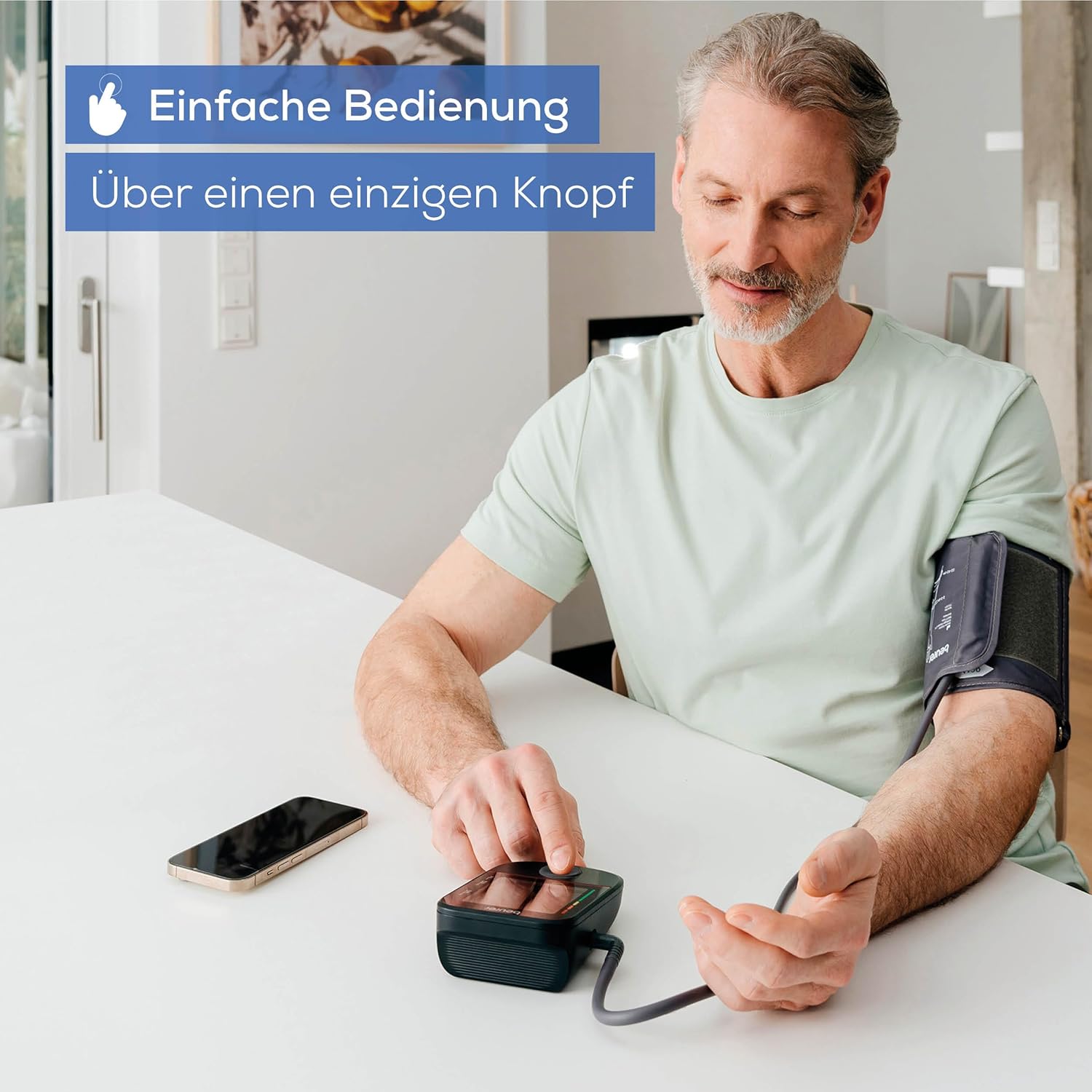 Beurer BM 48 Oberarm-Blutdruckmessgerät, einfache Ein-Knopf-Bedienung, schonende & schnelle Messung, Arrhythmie-Erkennung, Manschette, mit App, Datenübertragung an Apple Health und Co., schwarz – Bild 2