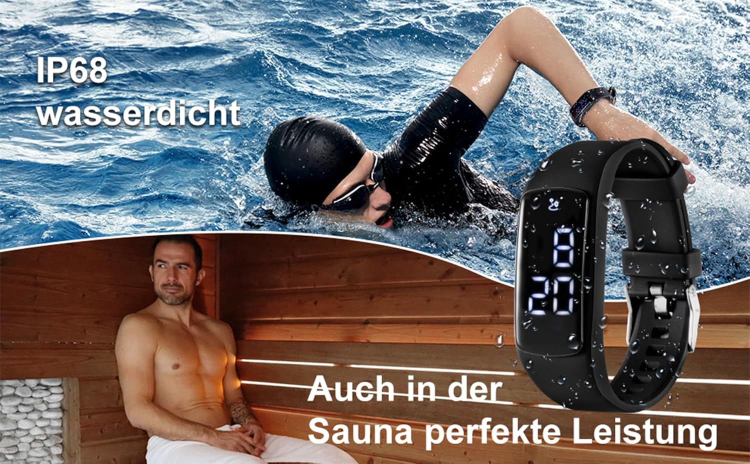 Ohne Mobilfunkverbindung, EPERSU IP68 wasserdichte Schrittzähleruhr, Fitness-Tracker-Armband, Kalorienzähler für Erwachsene, Kinder, Männer, Frauen, ohne App, ohne Bluetooth, für Sauna & Schwimmen – Bild 4
